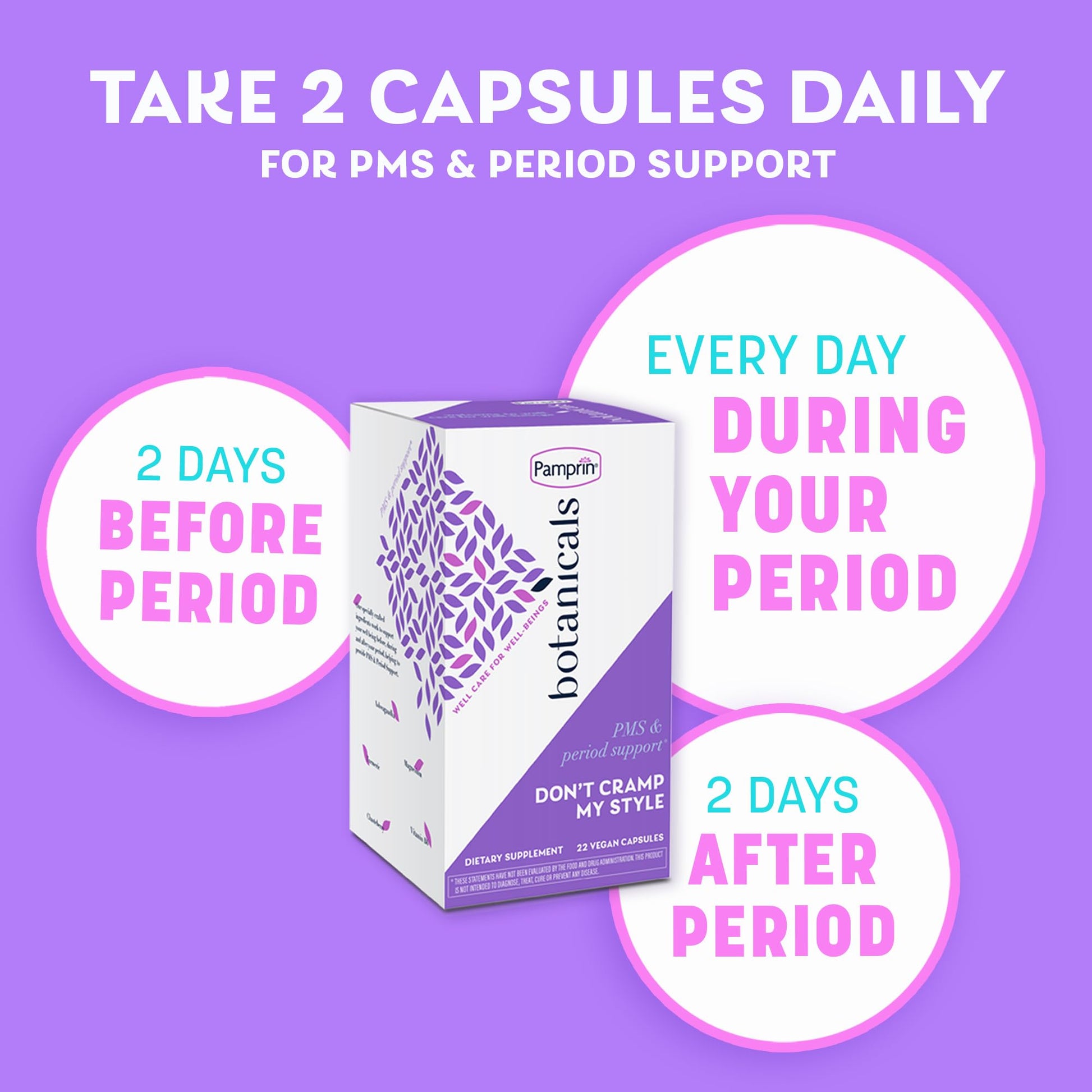 Pamprin Botanicals Supplement for PMS & Period Support, with Ashwagandha, Magnesium, Turmeric, Vitamin B6, Chasteberry, 22 Count Pamprin uk supplements