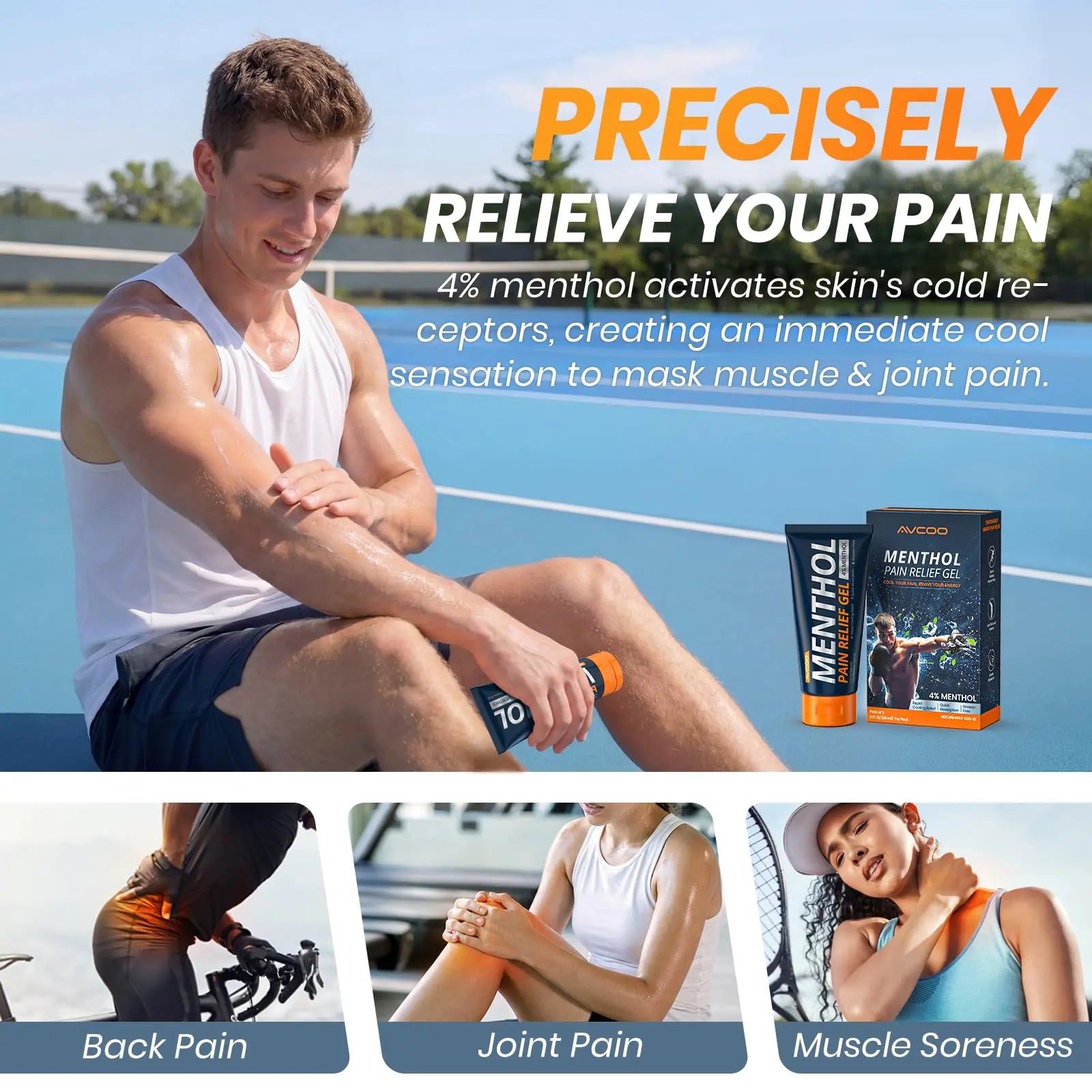 AVCOO 4% Menthol Pain Relief Gel, Cooling Sensation for Arthritis, Knees, Joint, Sore Muscle, Neck, Shoulder and Lower Back Pain Relief, Grease-Free Gel, 2 Packs (3 OZ Per Pack) AVCOO uk supplements
