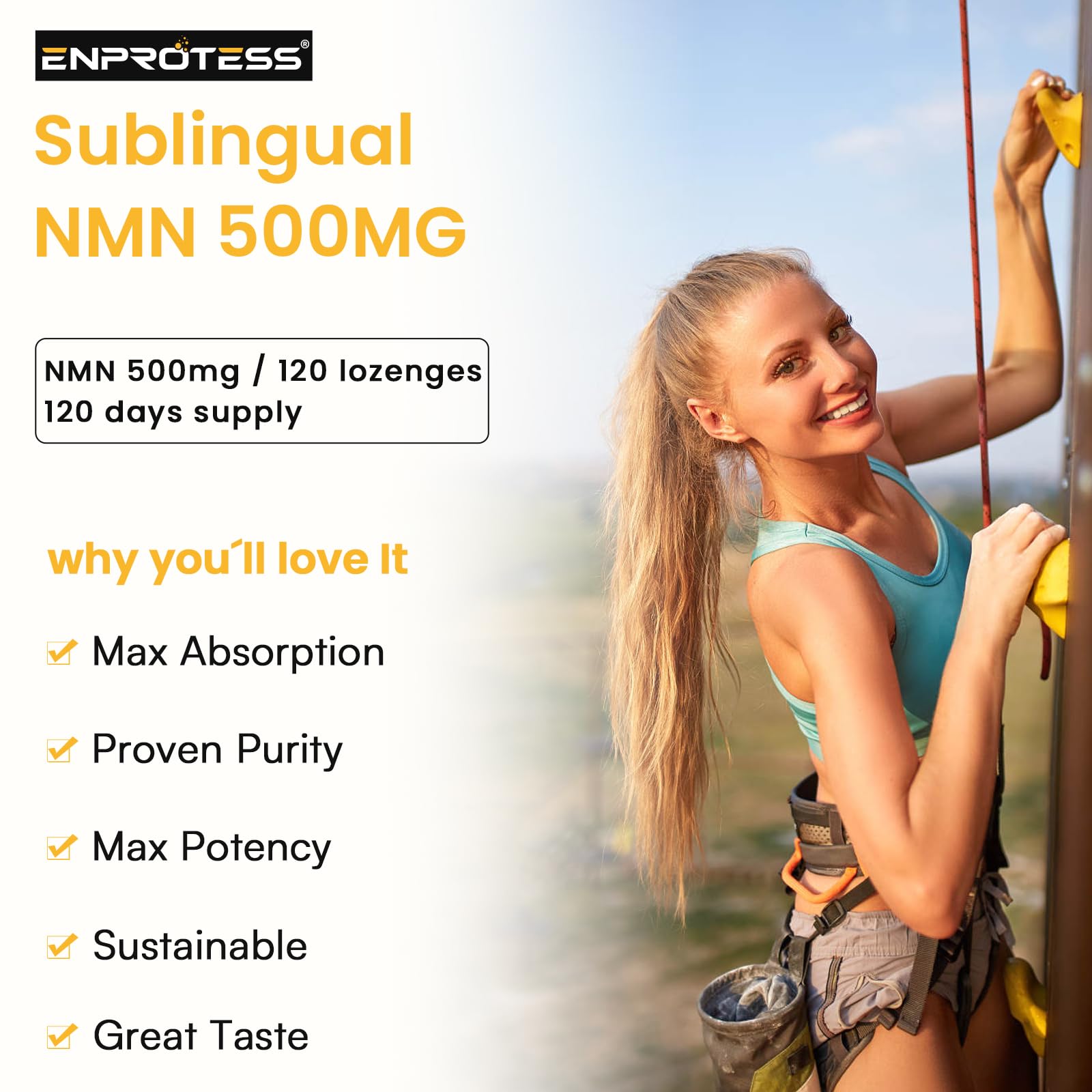Sublingual NMN 500mg, Max Absorbency & Fast-Acting NMN Supplement（120-Day Supply）, 99% Pure NMN (Nicotinamide Mononucleotide) for NAD, Cell, Immune, Energy, Muscle, Anti-Aging, Longevity, 120 Lozenges Enprotess uk supplements