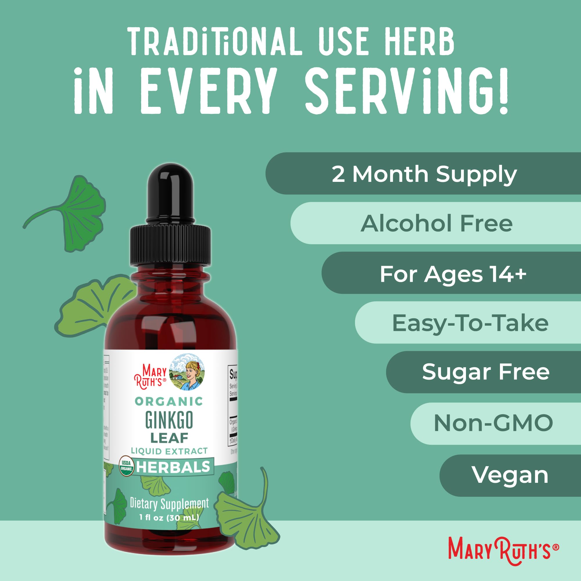 MaryRuth Organics Ginkgo Leaf Liquid Drops | Herbal Supplement | Nootropic | Circulatory System & Nervous System Health | USDA Organic | Non-GMO | Vegan | 60 Servings MARYRUTH'S uk supplements