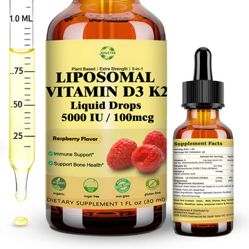 Liquid Vitamin D3 K2 Drops with Calcium Magnesium Omega3, High Potency 5-in-1 D3 K2 Vitamin 5000 IU Supplement for Bone Health, Heart Teeth & Immue, Ultra High Absorption Liposomal D3K2 Plant-Based JUIWEFKK uk supplements
