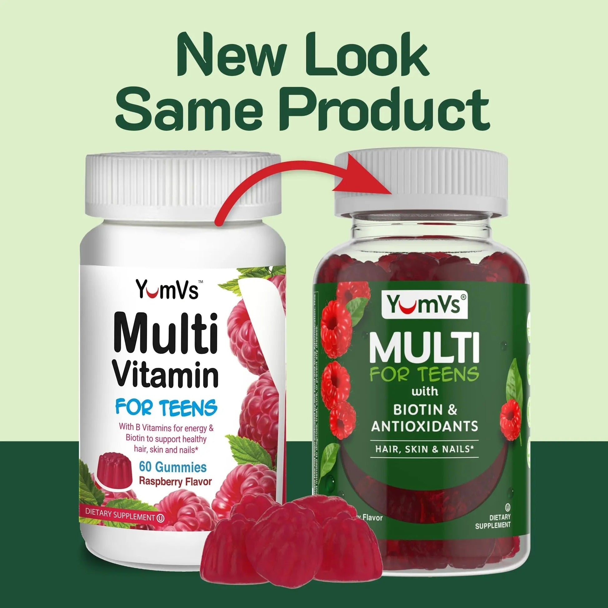 YumVs Teen Multivitamin Gummies with Biotin and Antioxidants - Raspberry Flavor - Hair Skin Nails Support - Kosher Teenager Vitamins YUM-V'S uk supplements