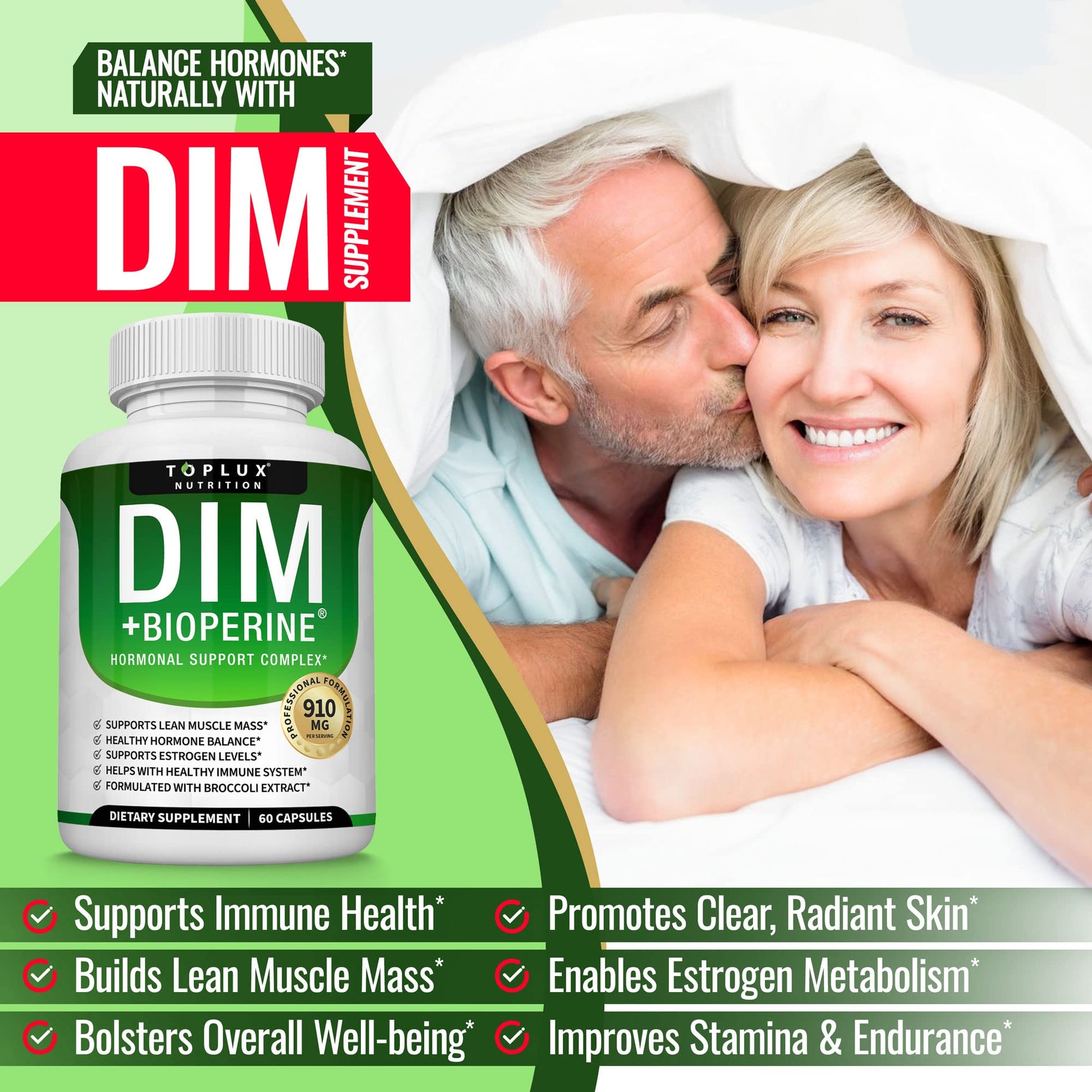 Dim Supplement 910 mg Plus BioPerine Complex - Diindolylmethane to Support Hormone Balance Toplux uk supplements