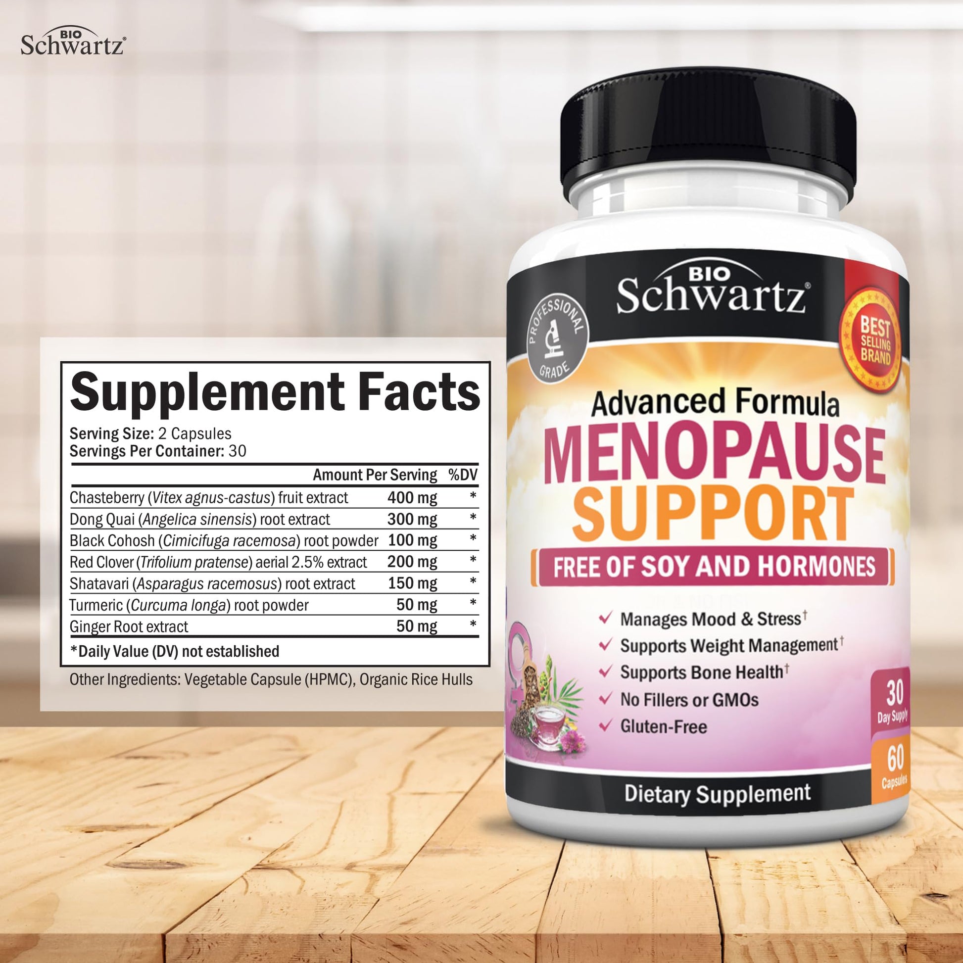 Herbal Menopause Support for Women - Supports Healthy Mood and Balance with Milk Thistle Chasteberry Black Cohosh Red Clover Turmeric Ginger - Menopause Supplements for Women - 60 Veggie Capsules BioSchwartz uk supplements