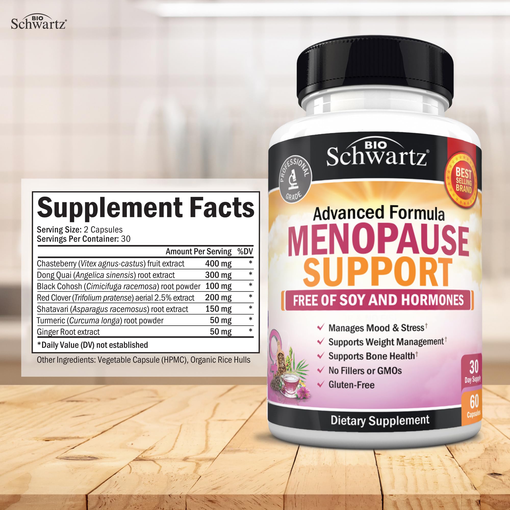 Herbal Menopause Support for Women - Supports Healthy Mood and Balance with Milk Thistle Chasteberry Black Cohosh Red Clover Turmeric Ginger - Menopause Supplements for Women - 60 Veggie Capsules BioSchwartz uk supplements