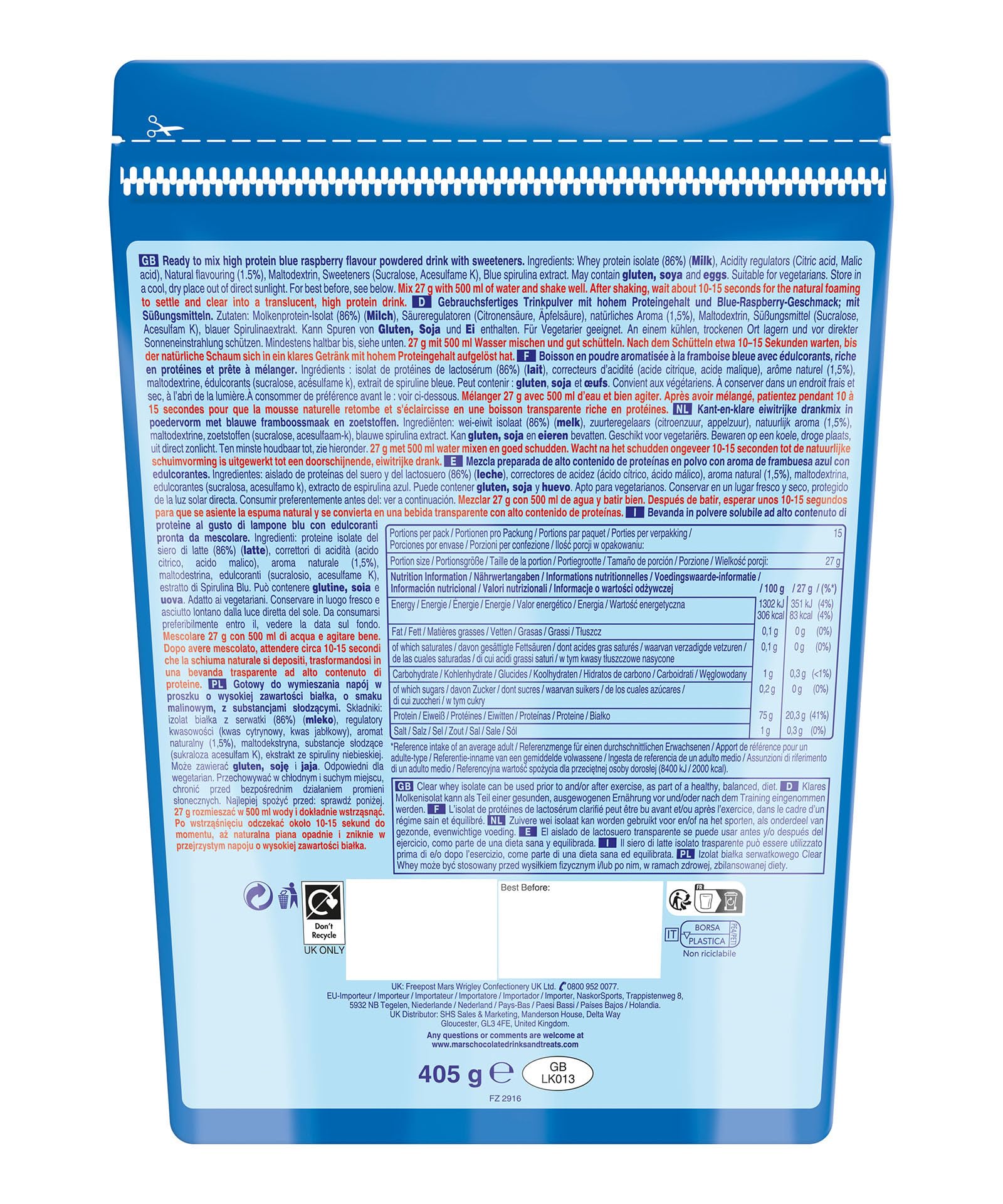 Hubba Bubba Blue Raspberry Clear Whey Isolate, Protein Powder Drink, 405g Pouch Hubba Bubba uk supplements