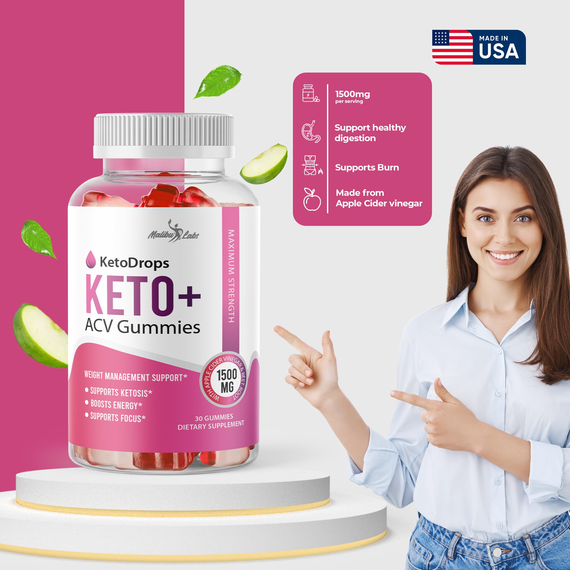 Keto Drops ACV Gummies Weight Loss - 1500mg Once a Day, Strong Time Released Malibu Labs uk supplements