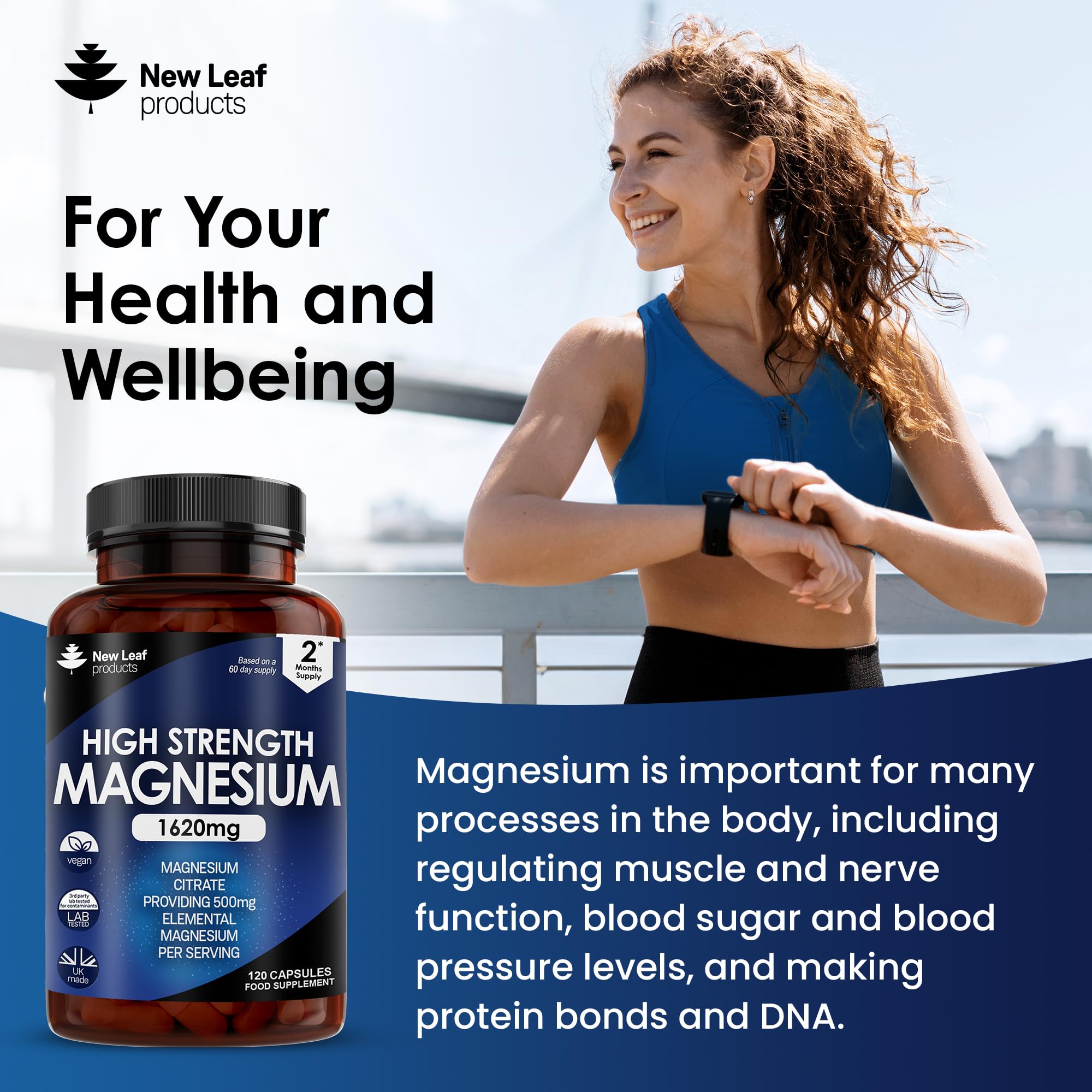 Magnesium Supplements 1620mg - Super Strength - Magnesium Citrate Capsules NEW LEAF PRODUCTS uk supplements