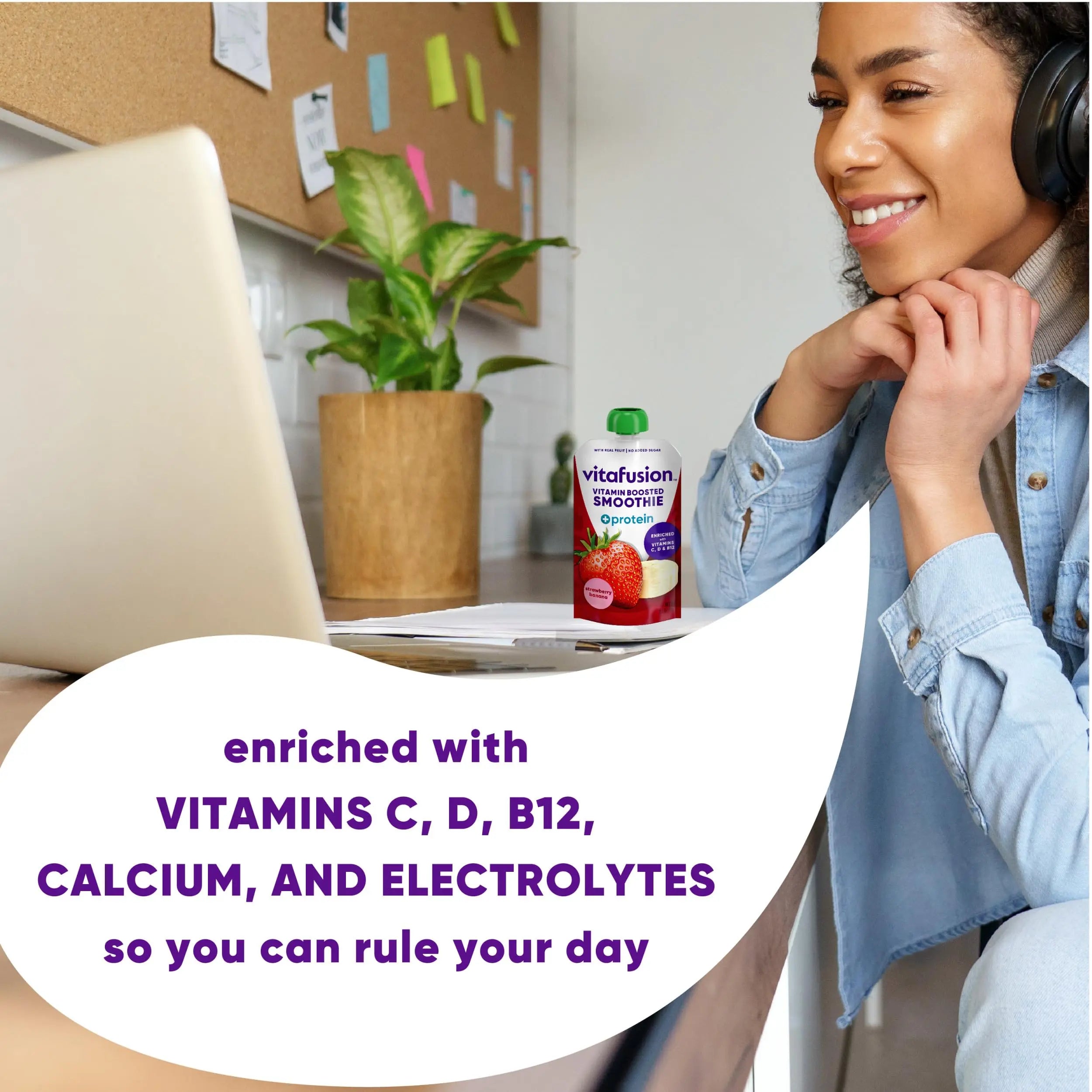 vitafusion Vitamin-Boosted Smoothie +Protein for Energy Metabolism and Immune Support, Strawberry Banana Flavor Excellent Source Vitafusion uk supplements