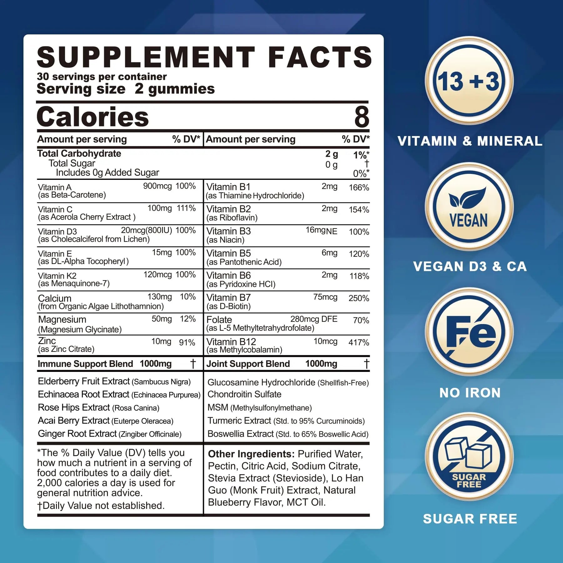 Methylated Multivitamin for Men/Women Gummies, Mens/Womens Multivitamin 50 Plus, with Glucosamine Chondroitin MSM Echinacea Sugar Free LILICARE uk supplements