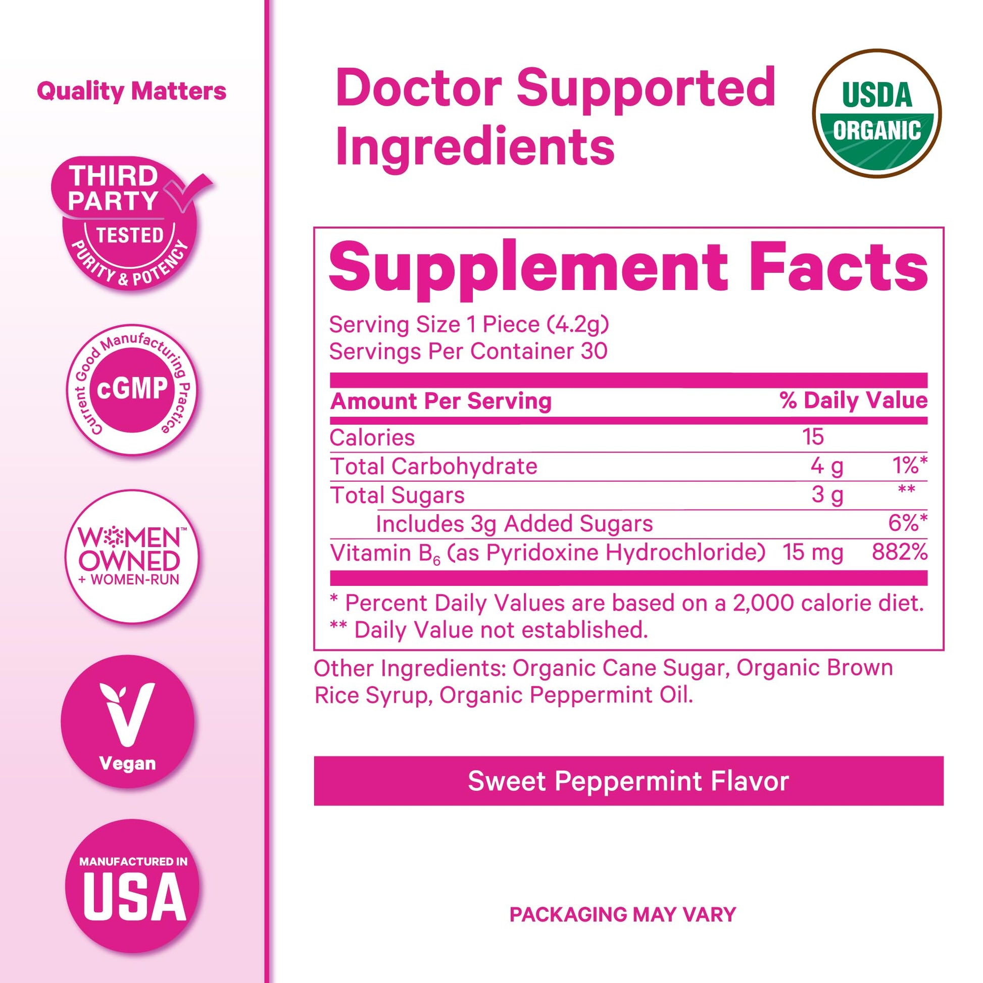 Pink Stork Organic Peppermint Sweets for Morning Sickness and Motion Sickness Support, Added Vitamin B6, 1st Trimester Pregnancy Must Haves - 30 Wrapped Peppermint Candies Pink Stork uk supplements