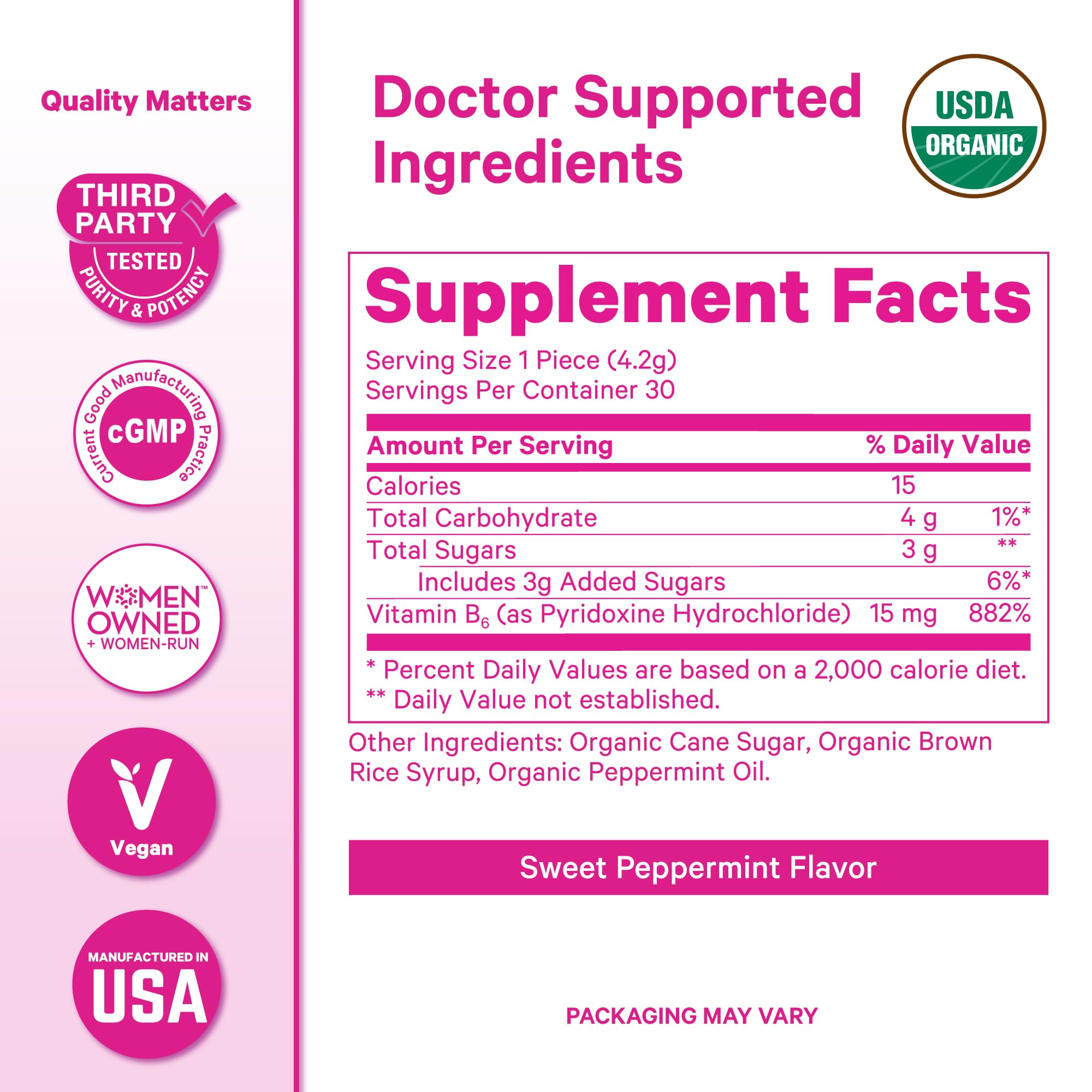 Pink Stork Organic Peppermint Sweets for Morning Sickness and Motion Sickness Support, Added Vitamin B6, 1st Trimester Pregnancy Must Haves - 30 Wrapped Peppermint Candies Pink Stork uk supplements