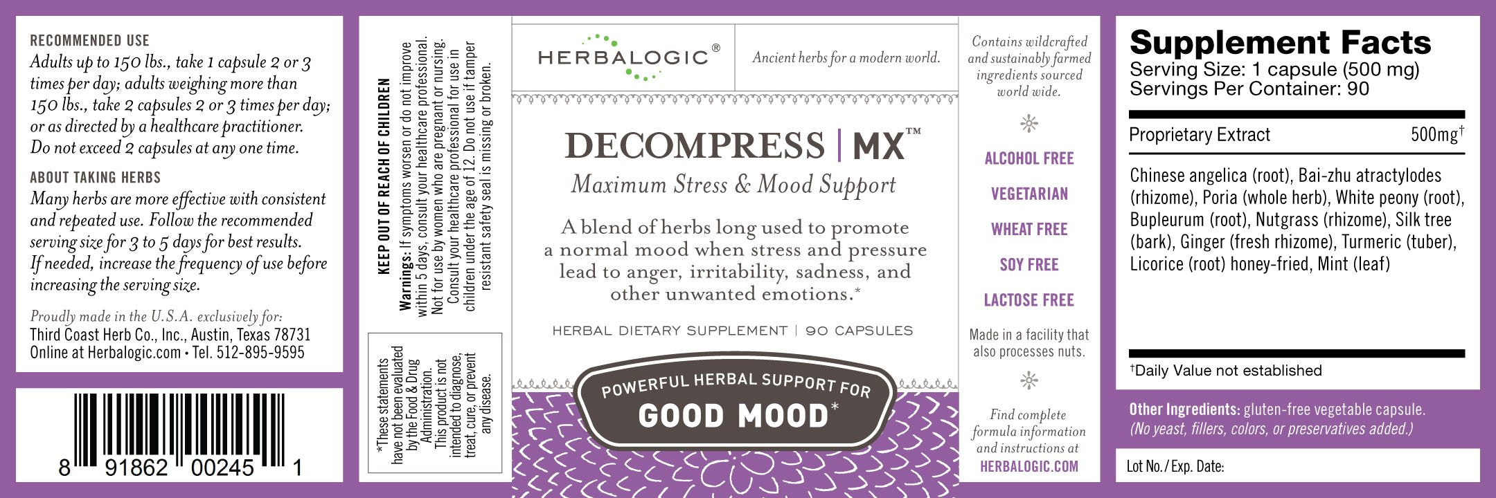 Herbalogic - Decompress MX Herb Capsules - Maximum Stress & Tension Relief - Reduces Anger & Moodiness, Positive Mood Support - Based on the Traditional Chinese Formula Xiao Yao San - 90 Cap Count Herbalogic uk supplements
