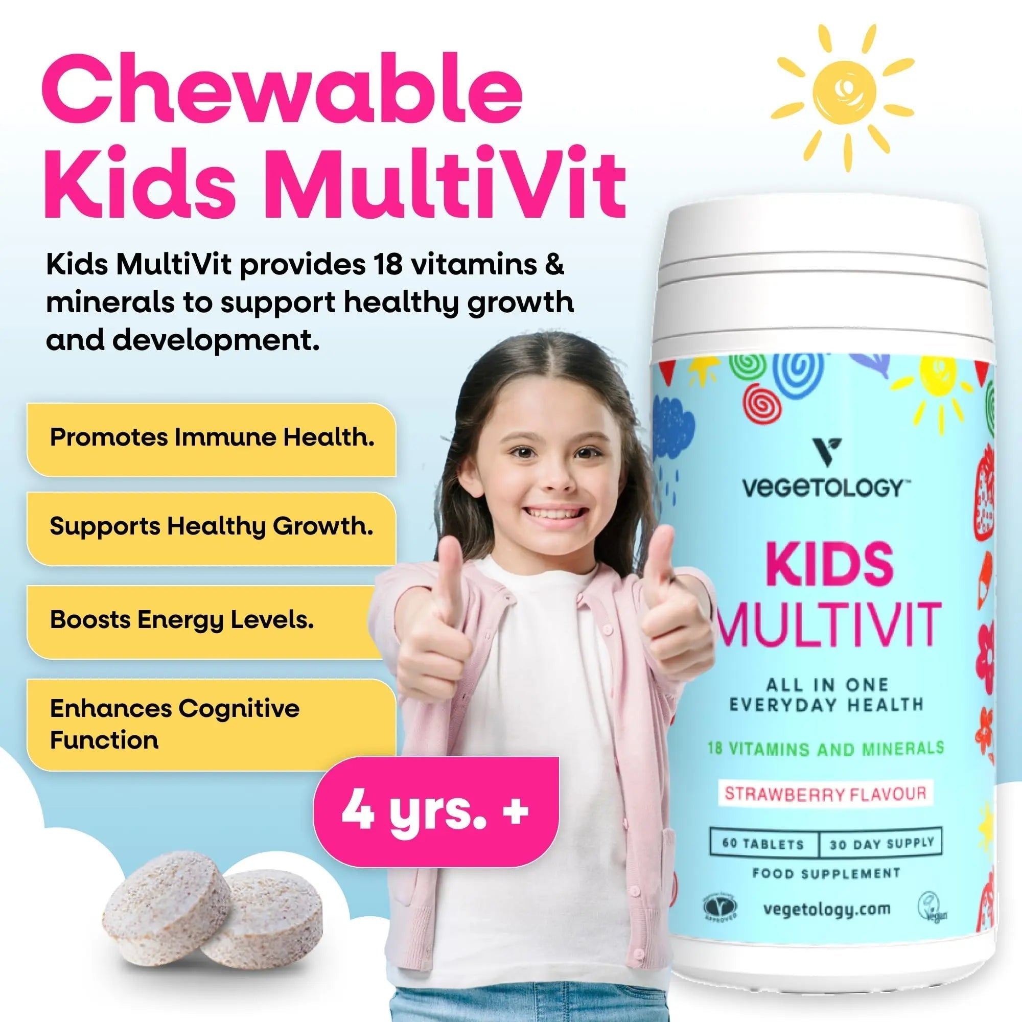 VEGETOLOGY Kids MultiVitamin Supplement, Vegan Chewable Multivitamin for Immune Support, Energy, & Growth, 18 Essential Vitamins & Minerals VEGETOLOGY uk supplements