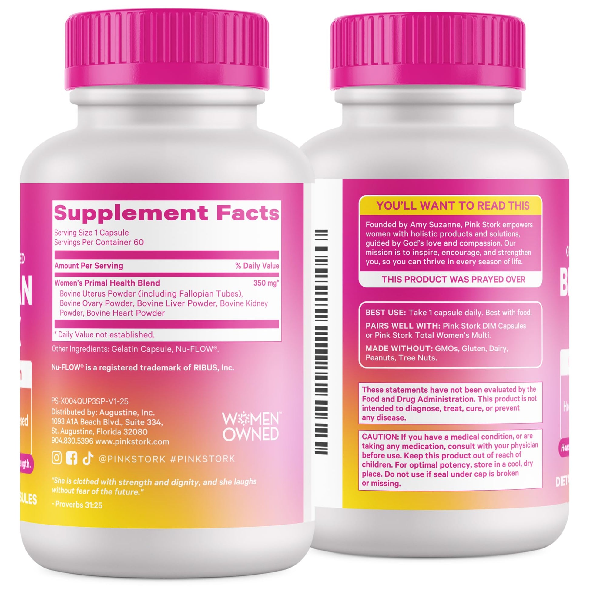 Pink Stork Beef Organ Supplement for Women | Grass-Fed Beef Liver Capsules with Iron, B12, CoQ10, Vitamin A | Primal Multivitamin for Female Hormone + Energy Support | 60 Capsules Pink Stork uk supplements