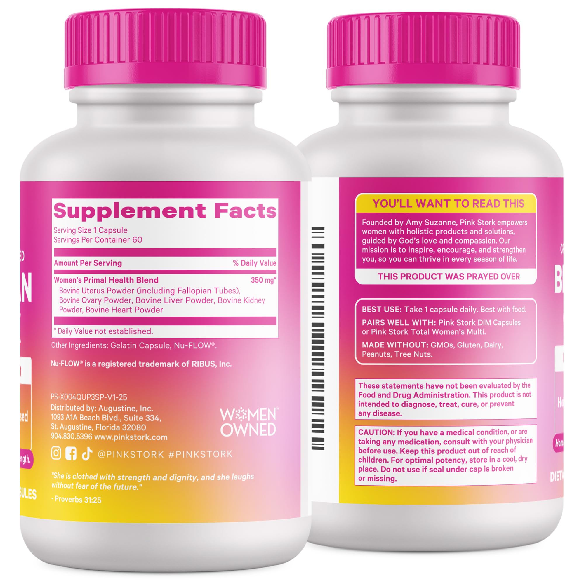 Pink Stork Beef Organ Supplement for Women | Grass-Fed Beef Liver Capsules with Iron, B12, CoQ10, Vitamin A | Primal Multivitamin for Female Hormone + Energy Support | 60 Capsules Pink Stork uk supplements