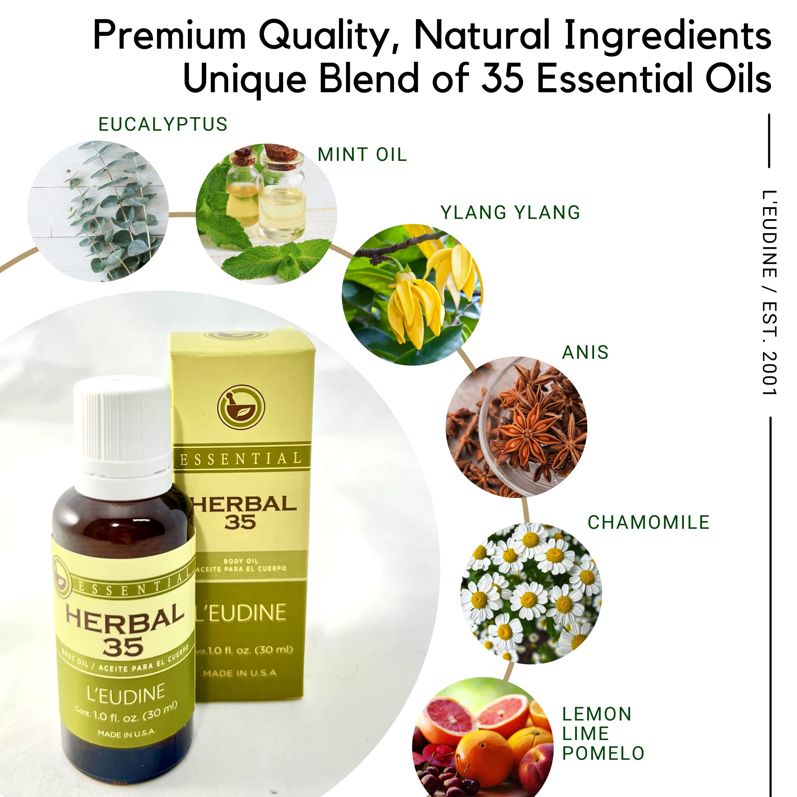 L'eudine Herbal 35 Essential Oil, Soothing and Calming Eucalyptus Essential Oil, Powerful Blend L'eudine uk supplements