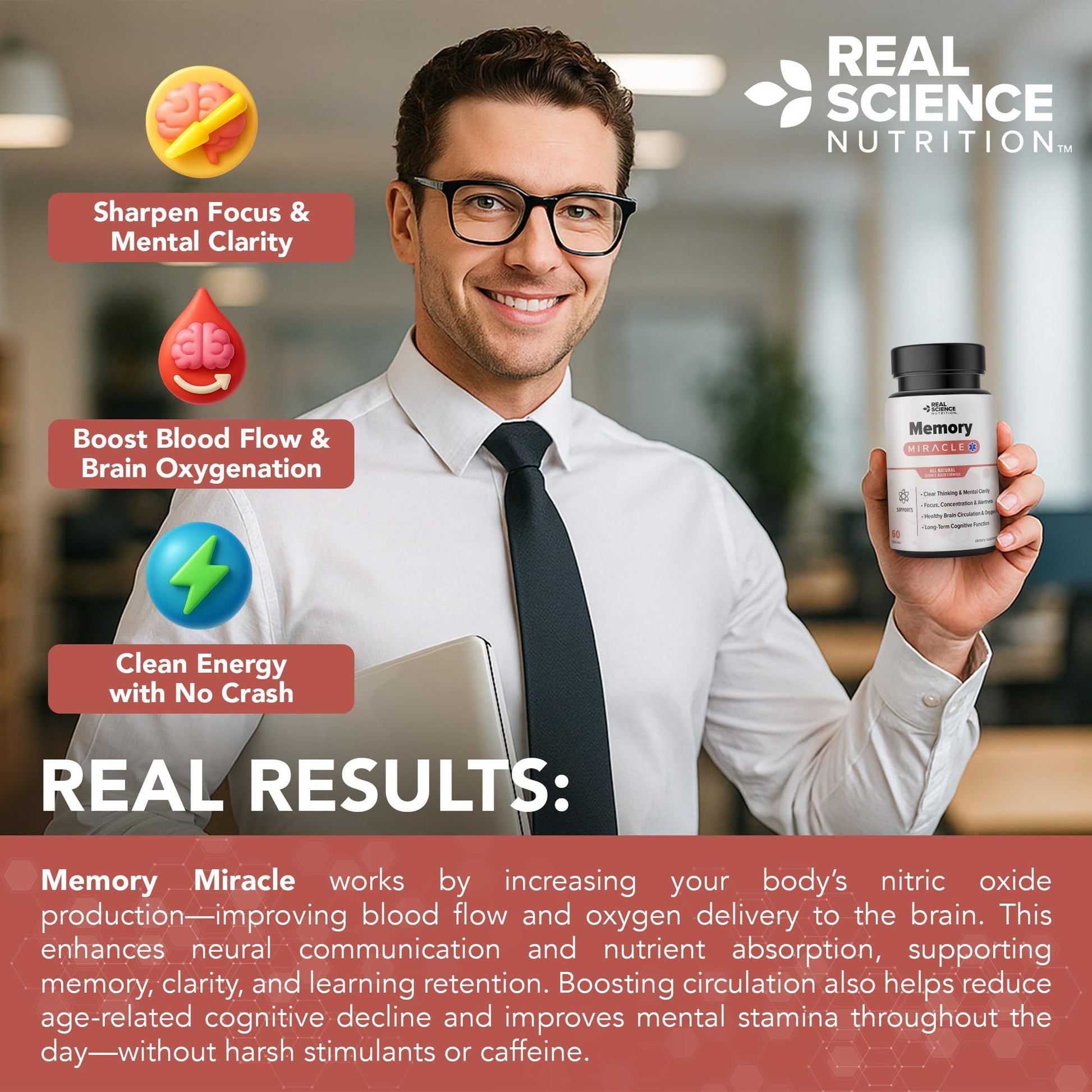Real Science Nutrition Offers Memory Miracle – Brain and Memory Support Supplement for Focus, Mental Clarity & Brain Health – Nootropic Brain Booster with Nitric Oxide – 60 Capsules Real Science Nutrition uk supplements