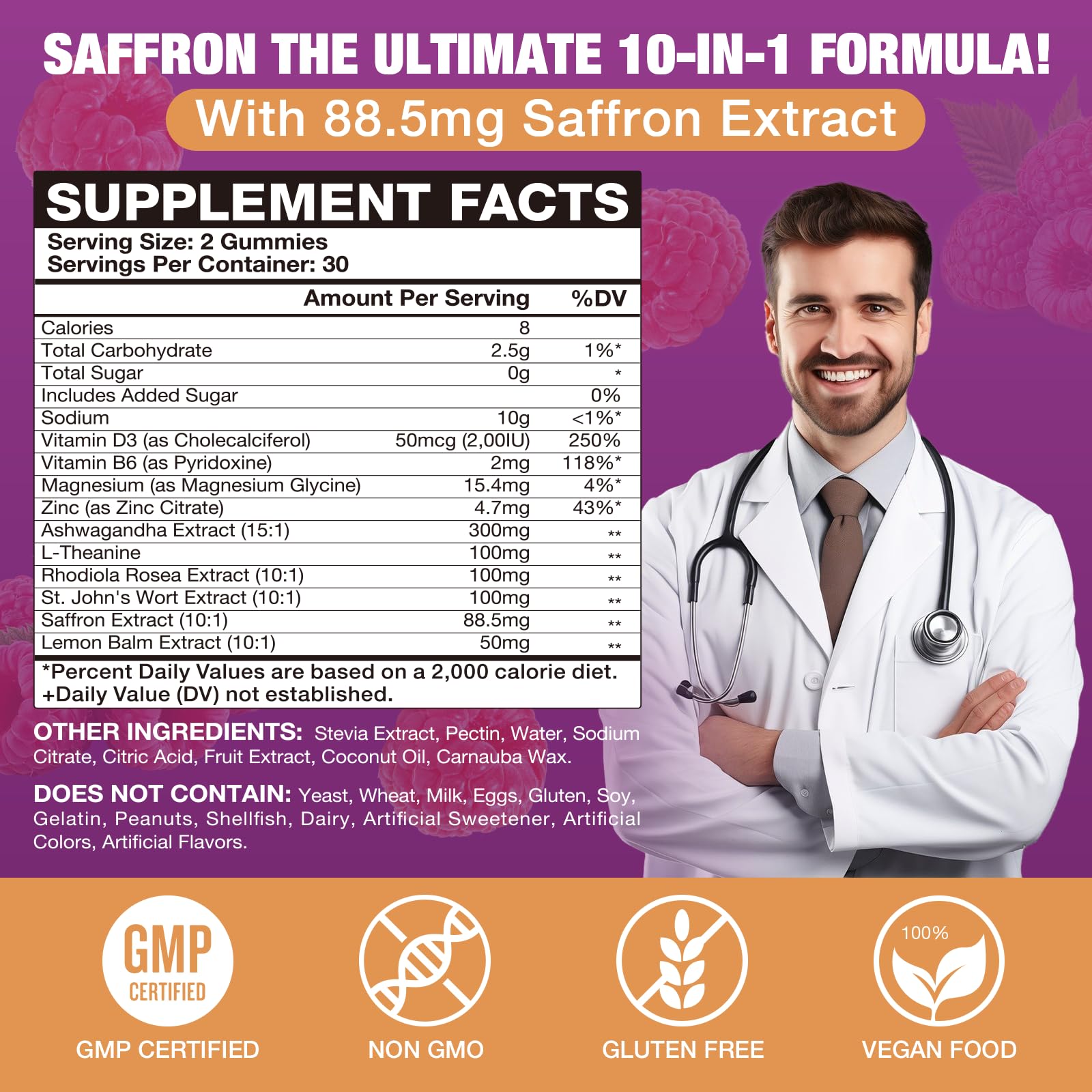 VAJYKEWJY Saffron Gummies (88.5 mg) with Magnesium — Enhanced with St. John’s Wort, Rhodiola, Ashwagandha & Vitamins B6, B12, D3 for Mood & Focus Support — 120 Count VAJYKEWJY uk supplements