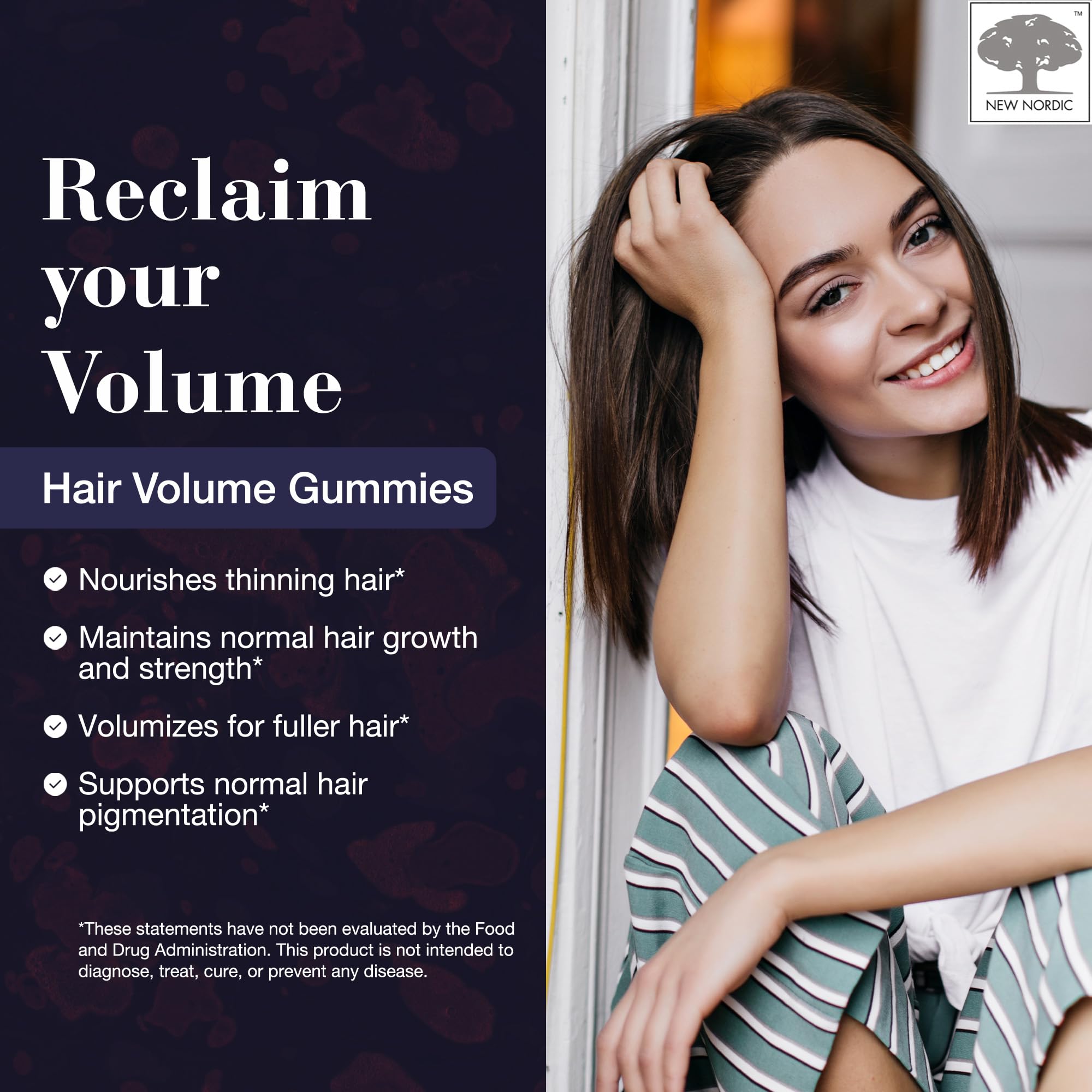 NEW NORDIC Hair Volume Gummies, 2500 mcg Biotin, Daily Hair Vitamins Supplement to Support Hair Skin & Nails, Vegan, 60 Count (Pack of 3) NEW NORDIC uk supplements