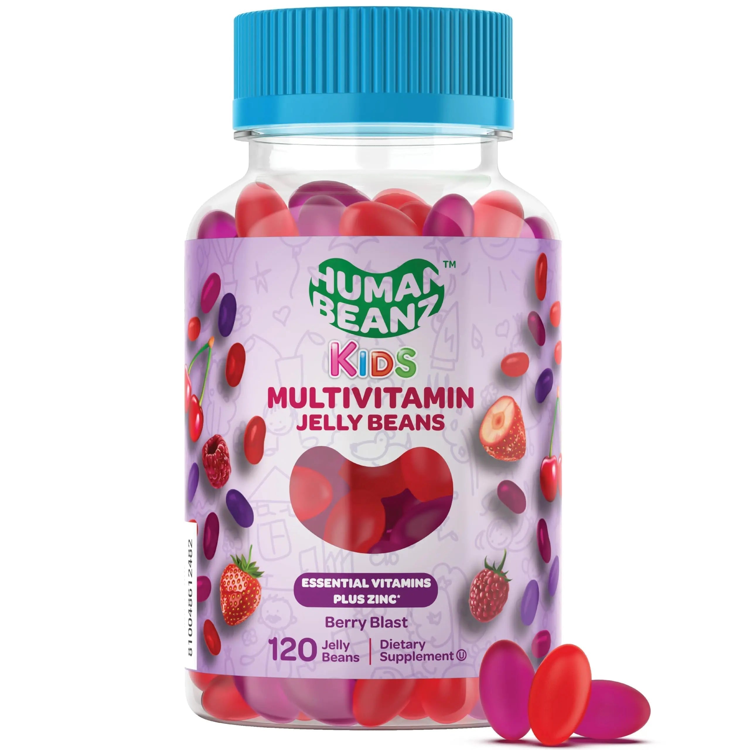 Human Beanz Multivitamin Jelly Bean Gummies with Zinc for Kids, Immune Support Dietary Supplements, Vegetarian, 120 Berry Blast Jelly Beans, Kosher Human Beanz uk supplements
