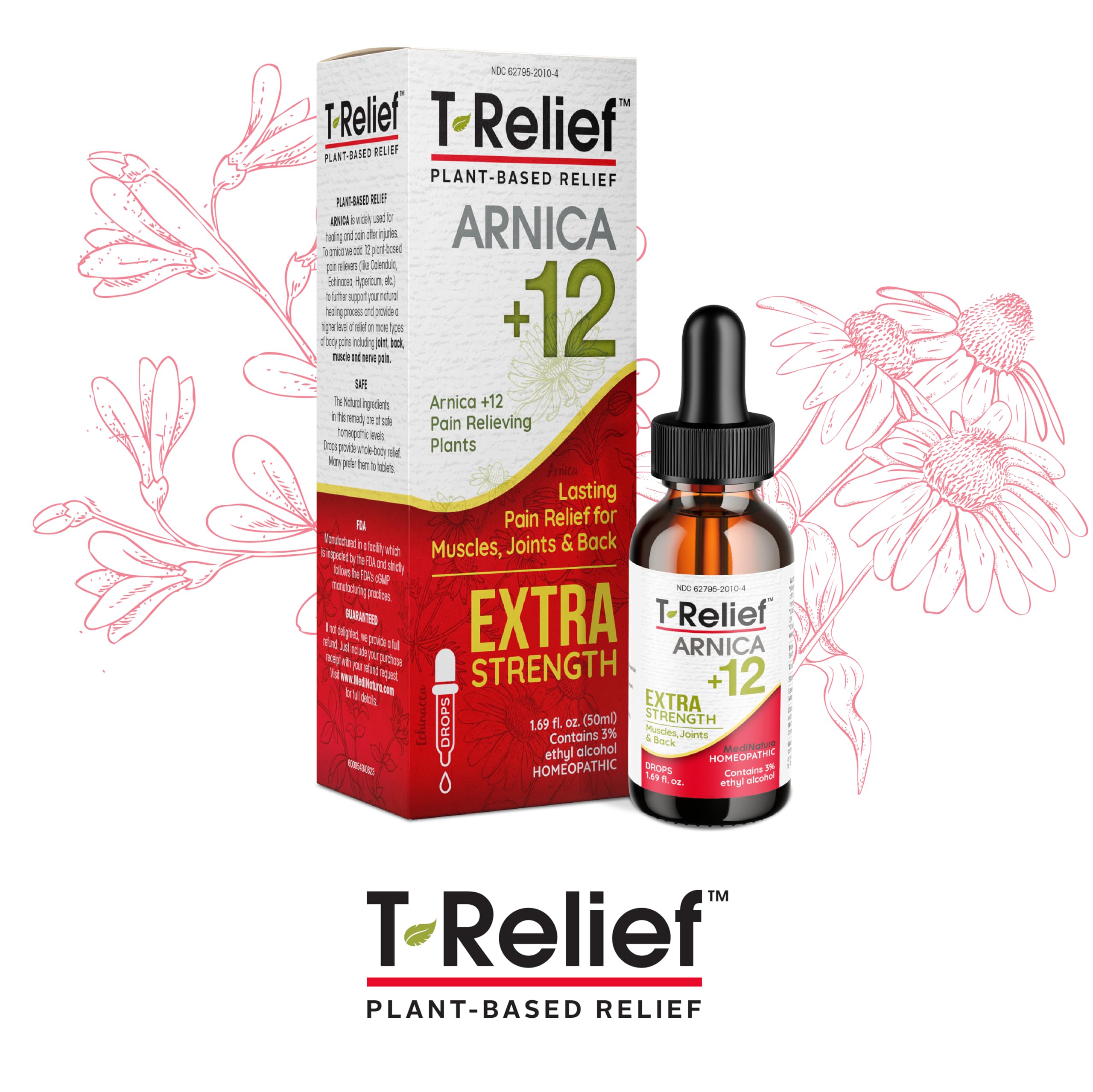 MediNatura T-Relief Extra Strength Oral Drops Arnica +12 Fast-Acting Natural Relieving Actives for Back Neck Joint Muscle Hand & Foot Aches Pains & Soreness - 1.69 oz MediNatura uk supplements