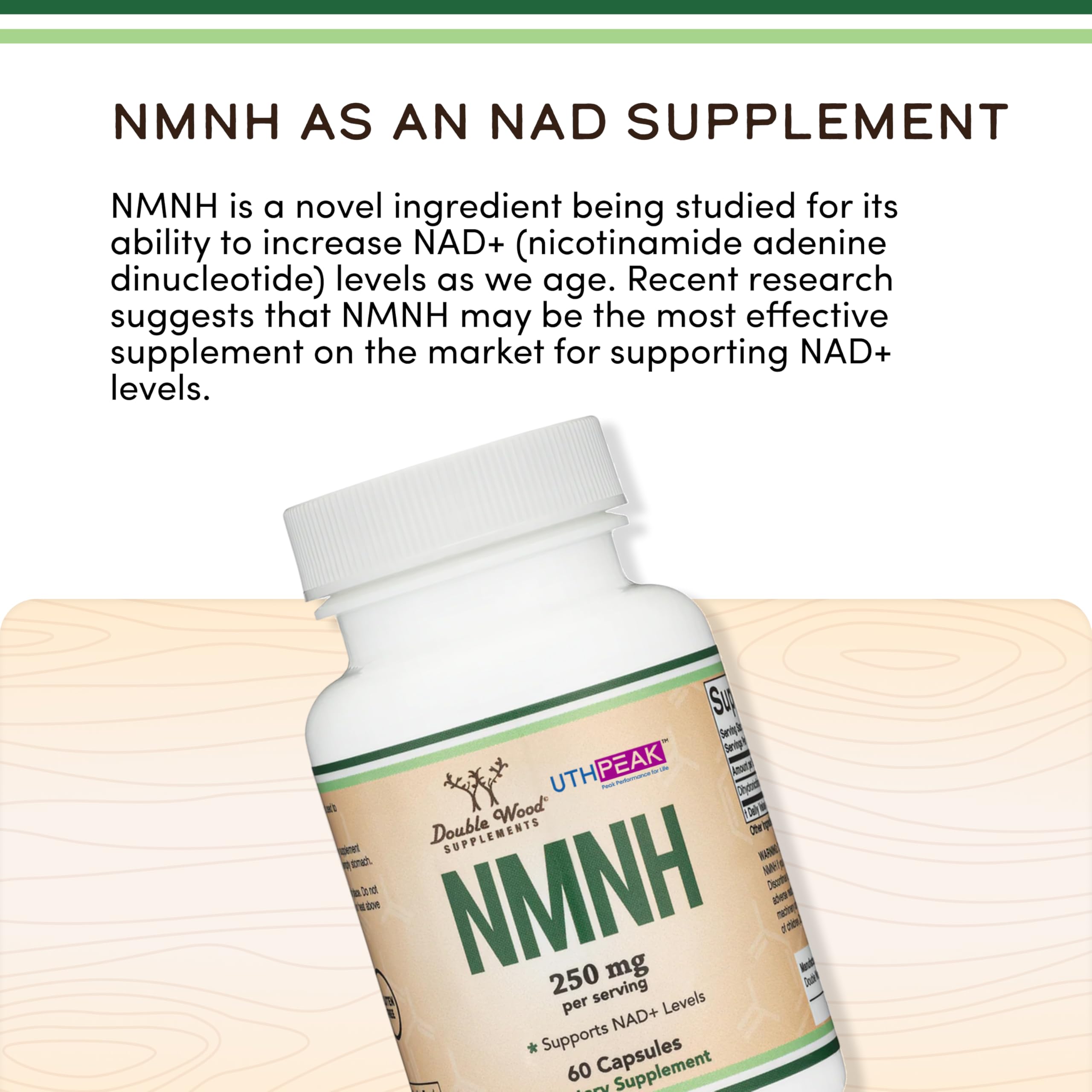 NMNH (NMN Supplement Alternative) Only Clinically Studied Ingredient - Boosts NAD+ Levels for Anti Aging and Cell Regeneration by Double Wood Double Wood Supplements uk supplements