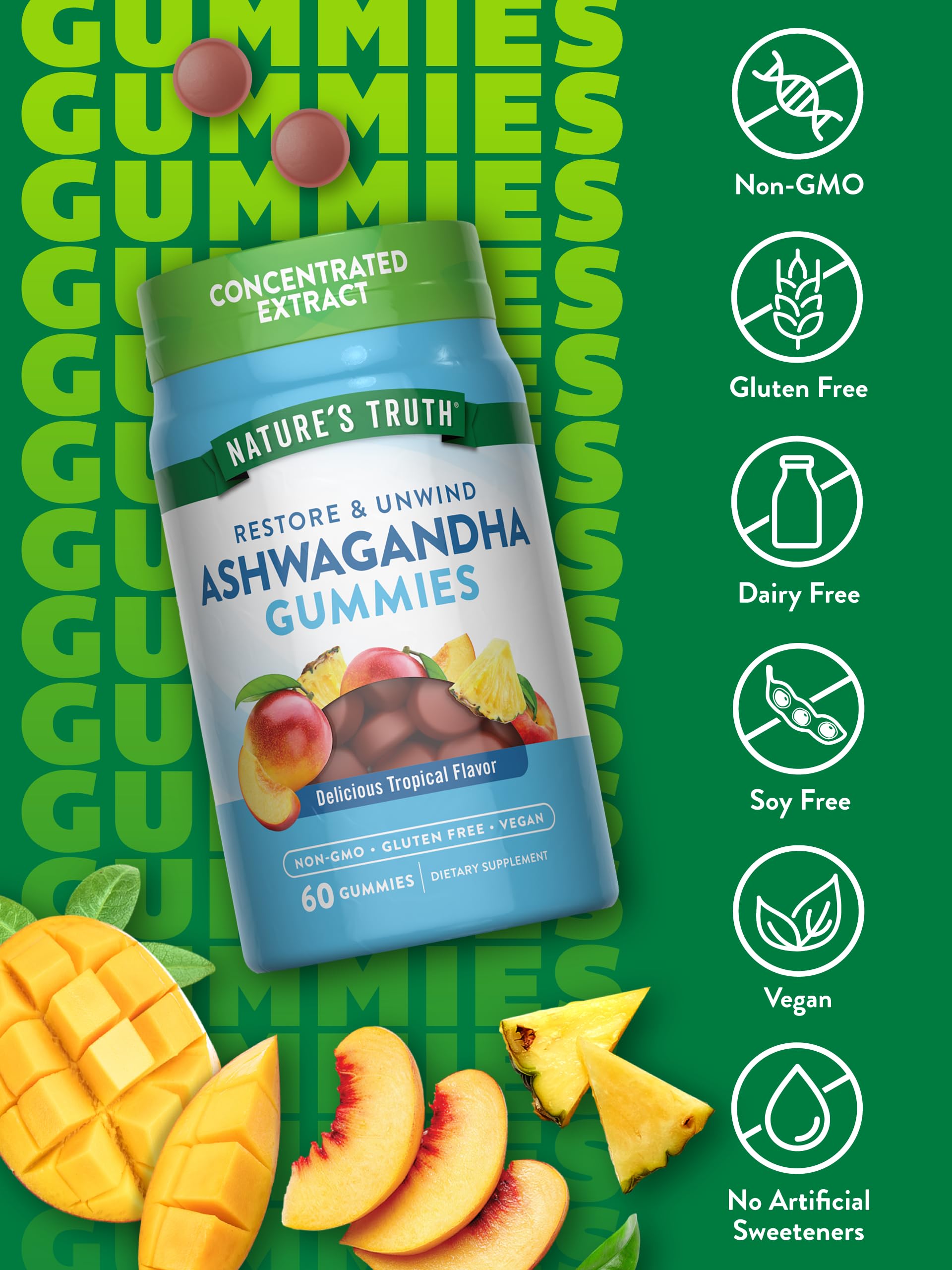 Nature's Truth Ashwagandha Gummies | 60 Count | Tropical Flavor | Vegan, Non-GMO, & Gluten Free Supplement Nature's Truth uk supplements