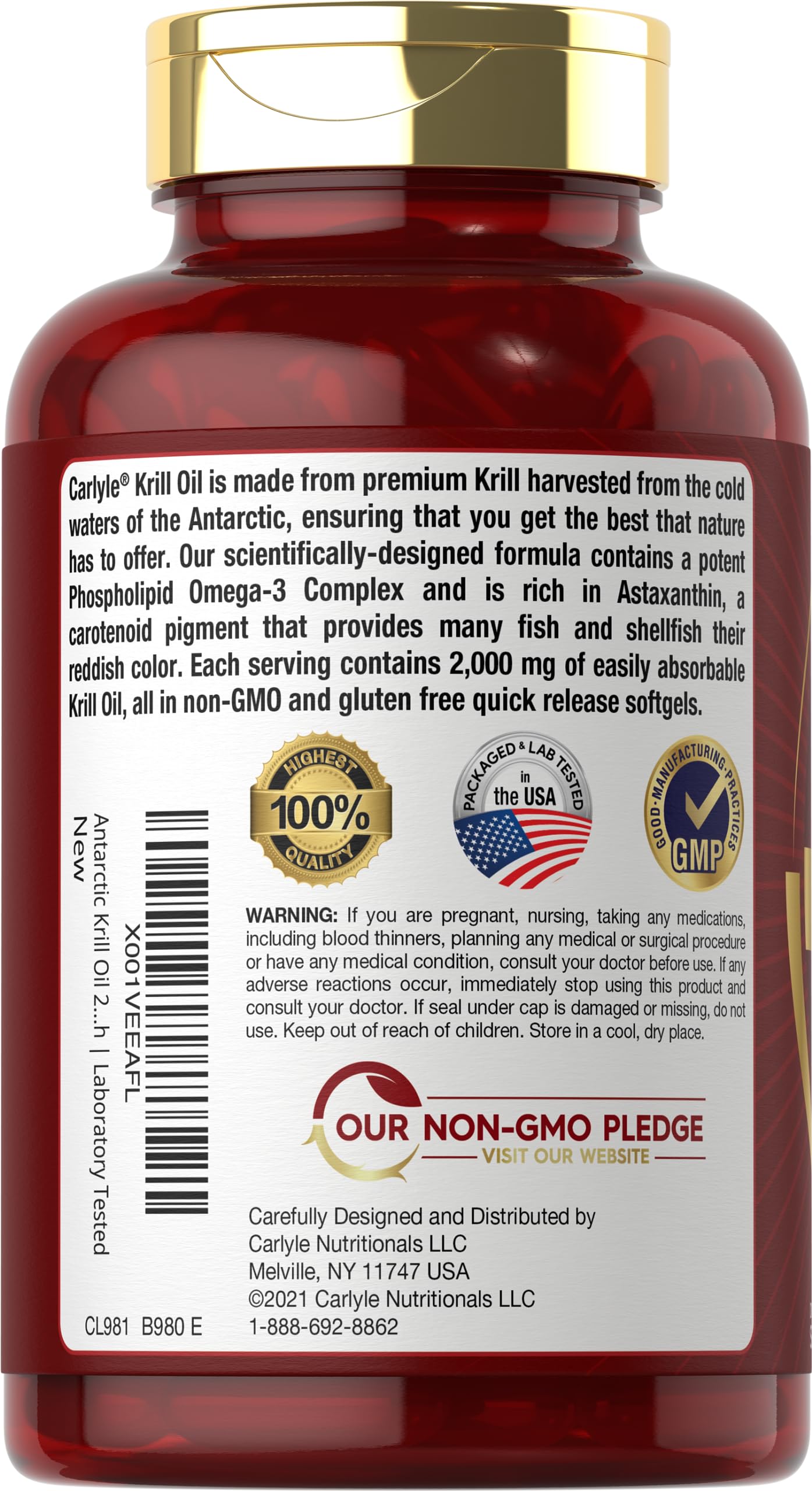 Carlyle Antarctic Krill Oil 2000 mg 120 Softgels | Omega-3 EPA, DHA, with Astaxanthin Carlyle uk supplements