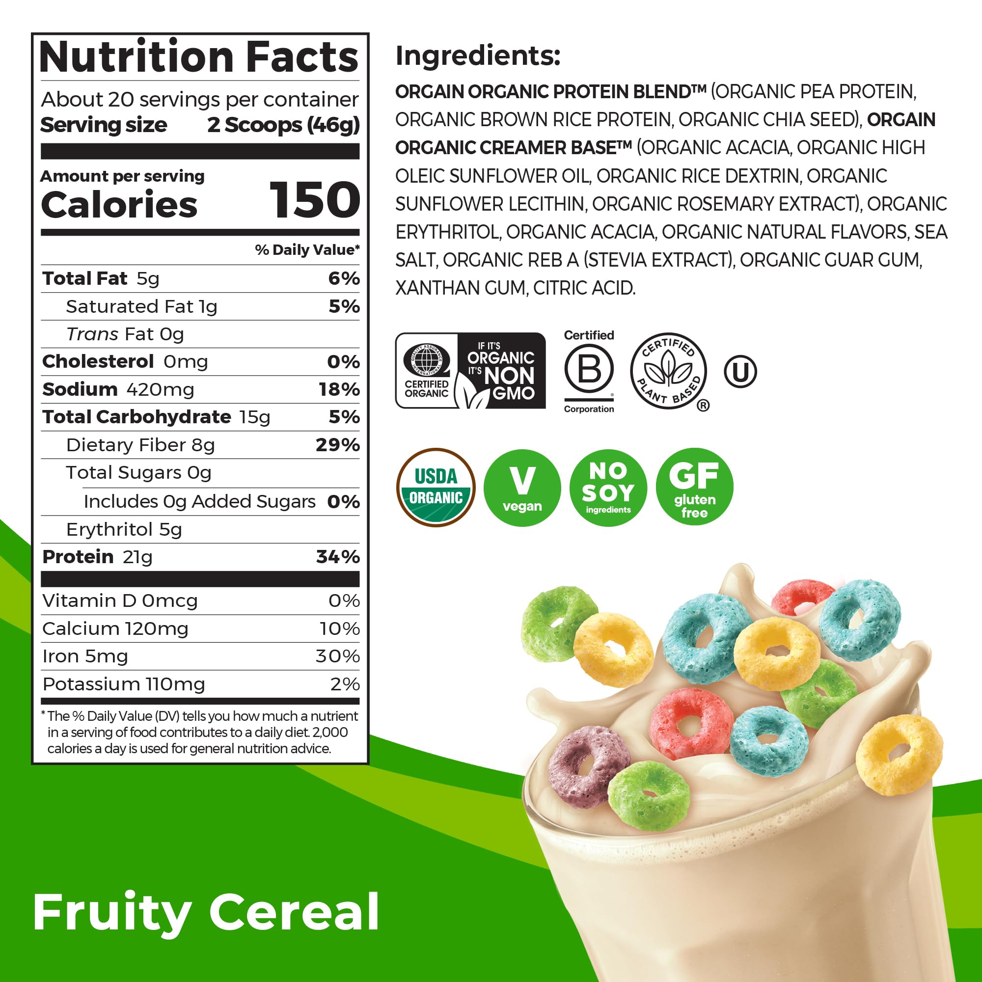 Orgain Organic Vegan Protein Powder, Fruity Cereal - 21g Plant Based Protein, Gluten Free Orgain uk supplements