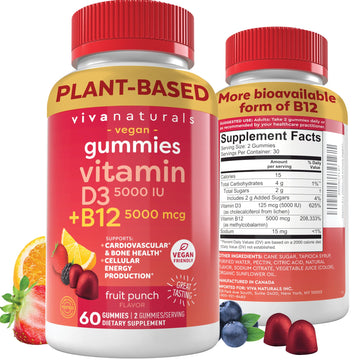 Viva Naturals Plant-Based B12 Gummies with Vitamin D3 - Chewable 5000mcg B12 Viva Naturals uk supplements