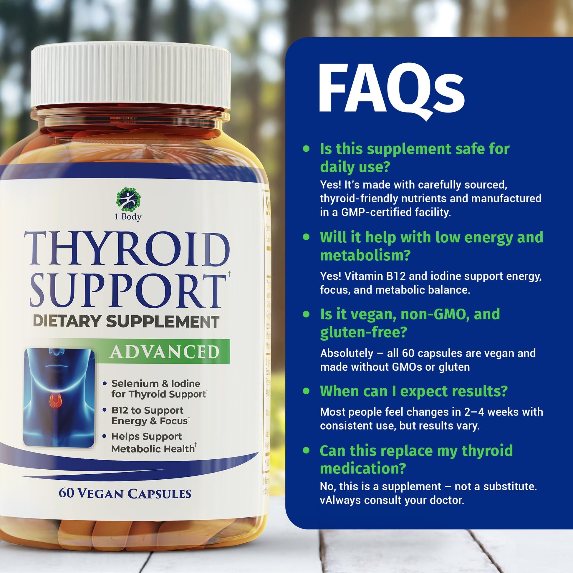 1 Body Thyroid Support Supplement for Women and Men, Selenium with Iodine, Zinc, B12, Ashwagandha and L-Tyrosine, Supports Hormone Health, Energy and Metabolism, 30 Day Supply 1 Body uk supplements