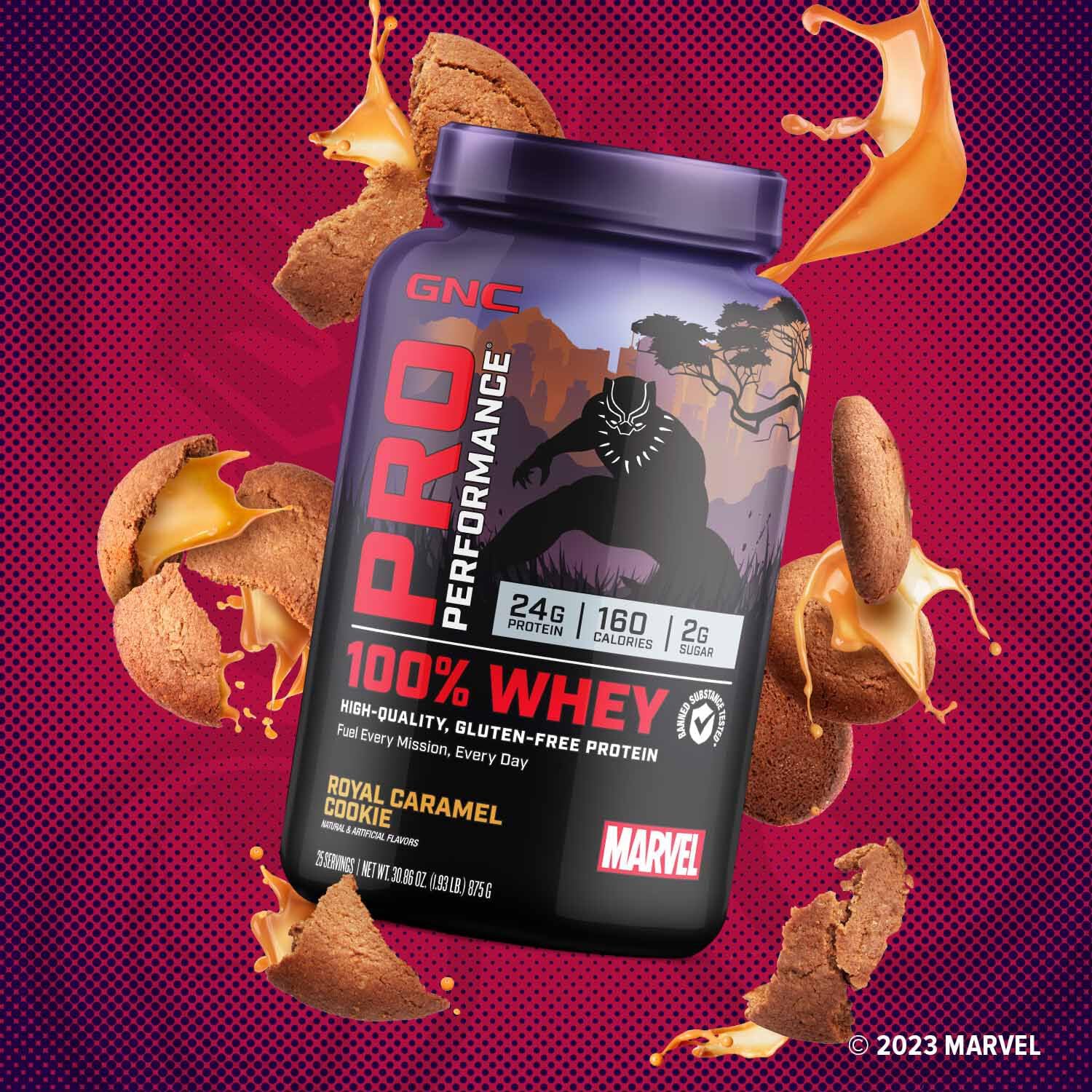 GNC Pro Performance 100% Whey - Marvel: Royal Caramel Cookie - 25 Servings GNC uk supplements