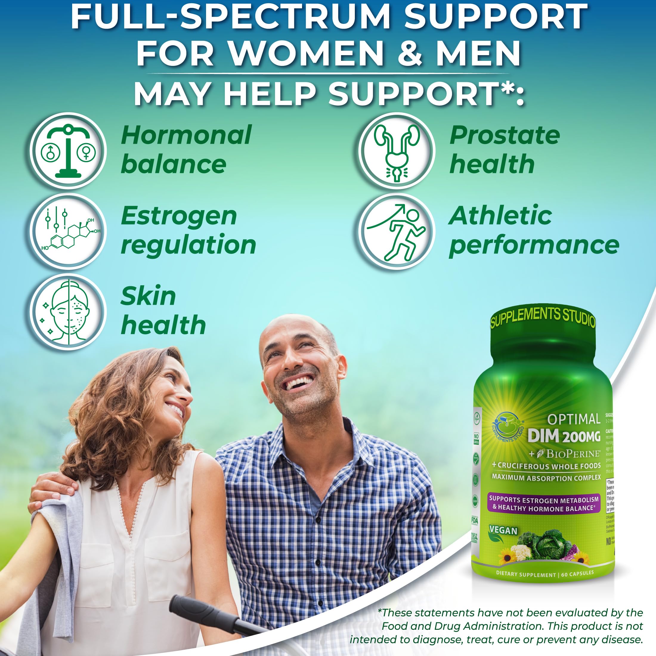 Optimal DIM 200mg Supplement for Women and Men - Made with Organic Whole Foods - Estrogen & Hormone Balance Support Diindolylmethane Complex - Maximum Absorption Delayed-Release Capsules - 60 Count SUPPLEMENTS STUDIO uk supplements