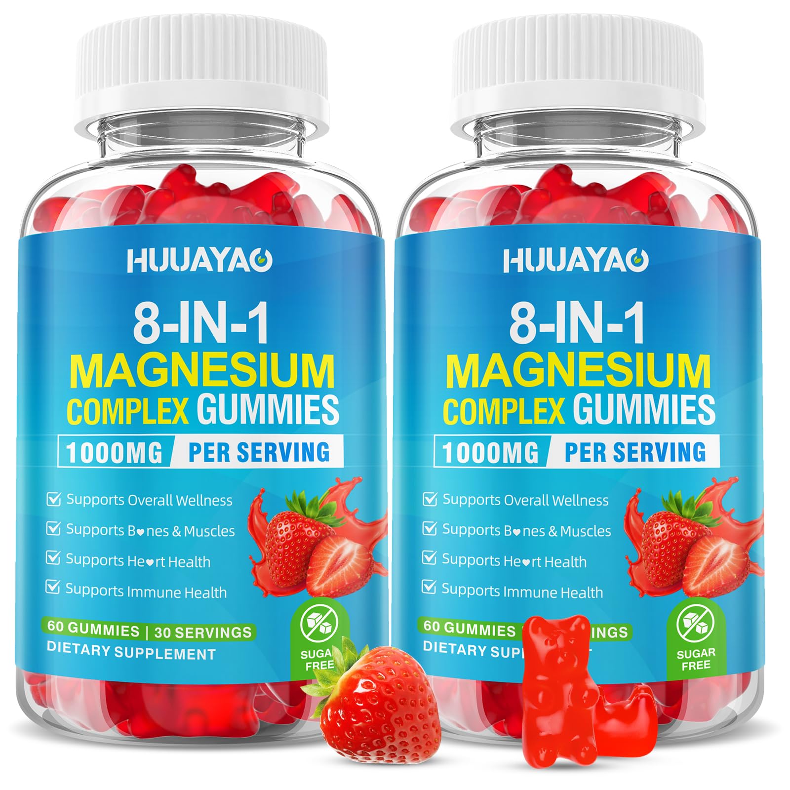 Magnesium Complex Gummies for Women Men 8 in 1, Magnesium Glycinate, Citrate, Malate, Taurate, Supports Bones, Muscle, Nerve Health, Sugar-Free, Vegan Non-GMO, Strawberry Flavor, 120 Count HUUAYAO uk supplements