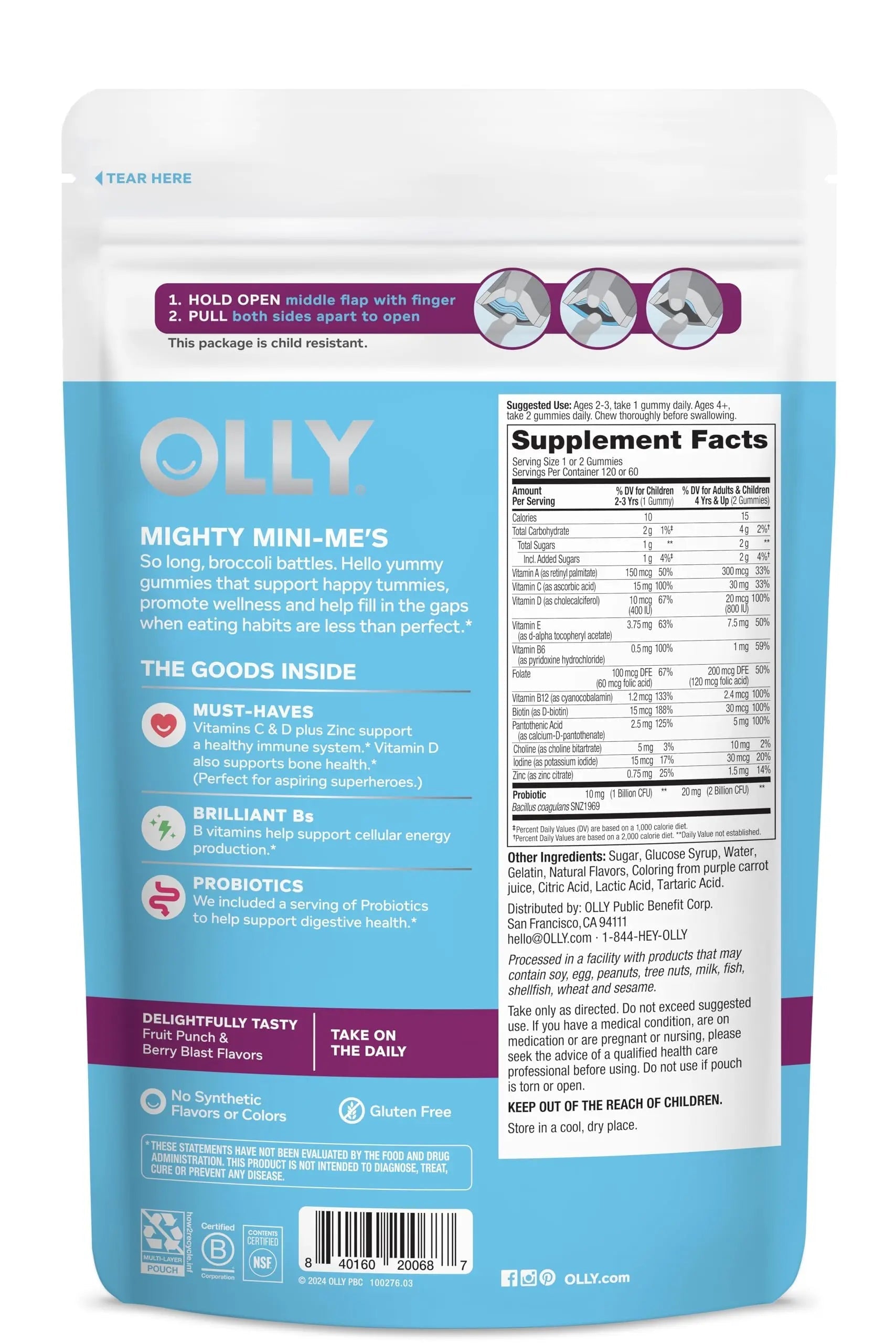 OLLY Kids Multivitamin & Probiotic Gummy, Digestive Support, Vitamins A, D, C, E, B, Zinc, Chewable Supplement OLLY uk supplements