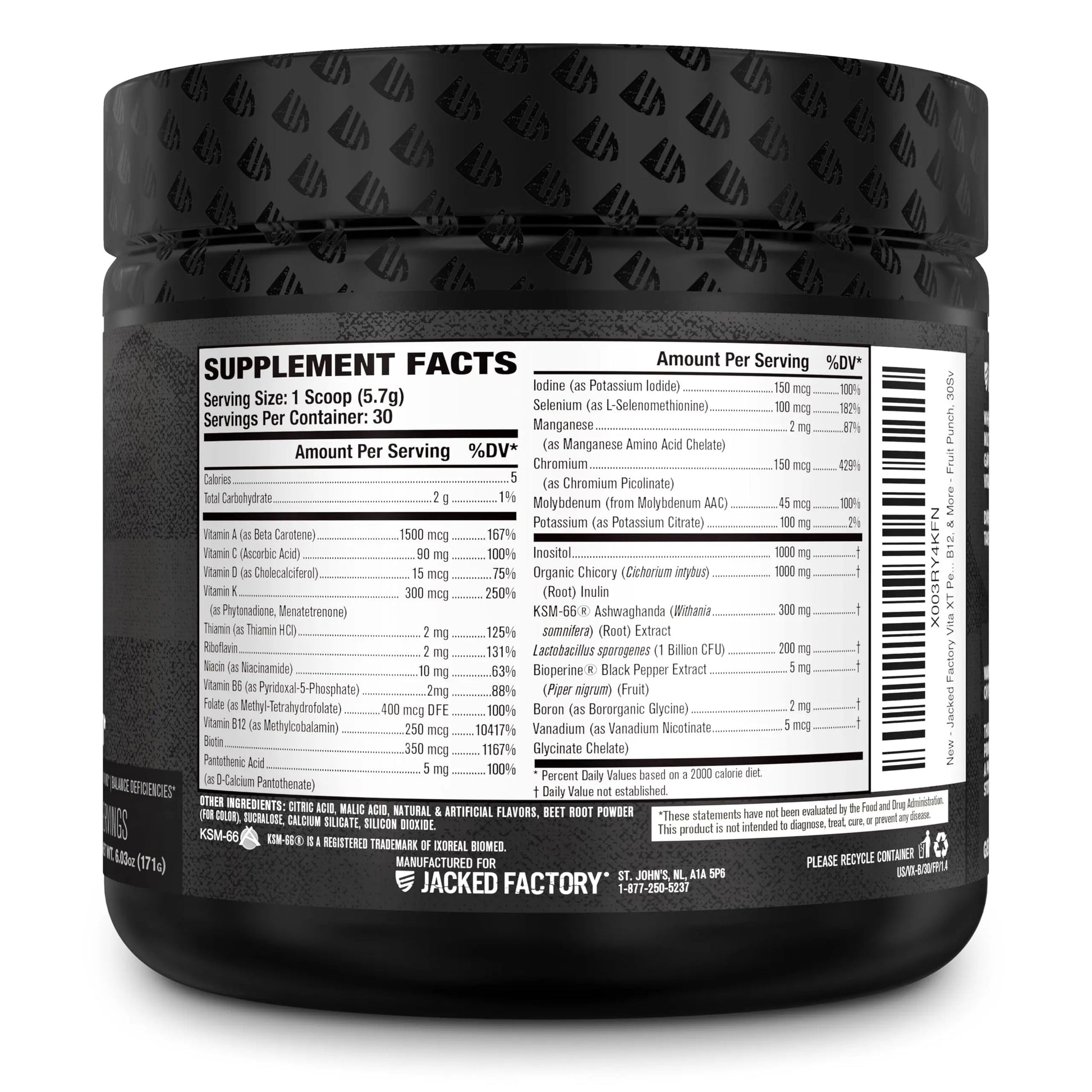 Jacked Factory Vita XT Performance Vitamin Powder - Daily Multivitamin Powder for Men with KSM-66 Ashwagandha, Prebiotic Fiber Jacked Factory uk supplements