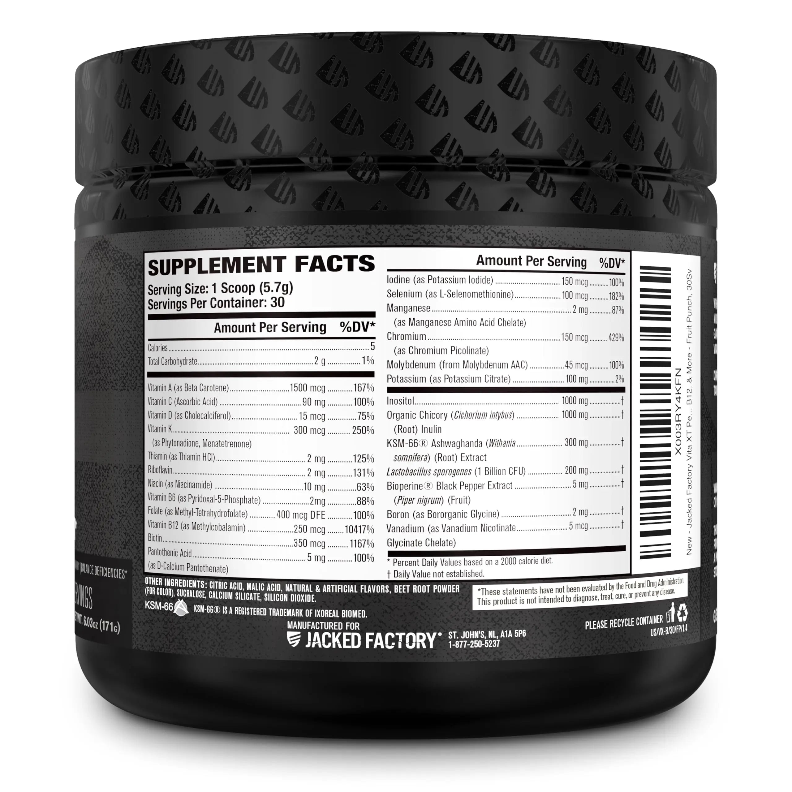 Jacked Factory Vita XT Performance Vitamin Powder - Daily Multivitamin Powder for Men with KSM-66 Ashwagandha, Prebiotic Fiber Jacked Factory uk supplements