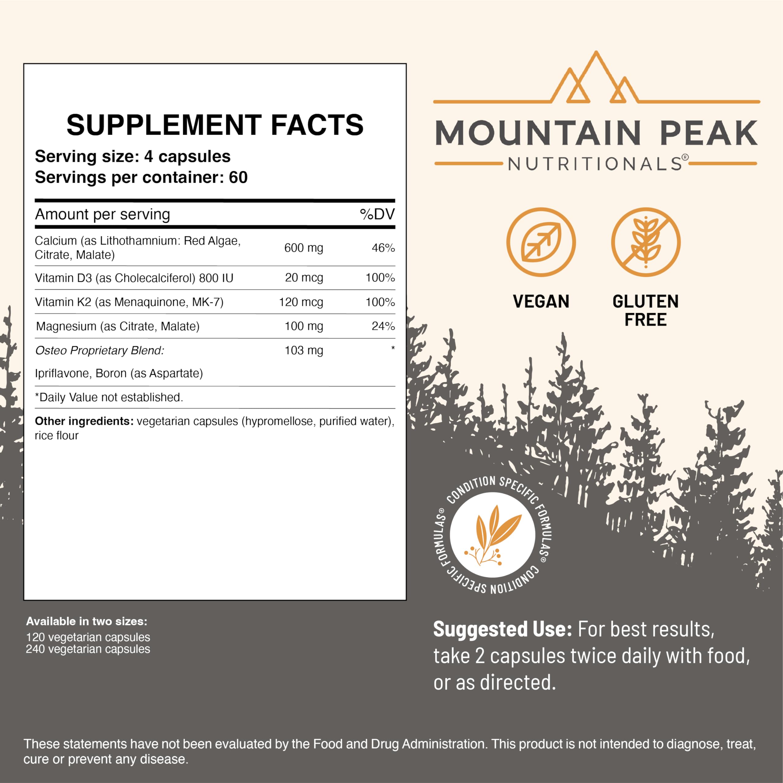 Mountain Peak Nutritionals Osteo Supplement - Organ & Strong Bone Support, Promotes Bone Health - With Vitamins D3, K2, Calcium, and Magnesium - Bone Building & Strengthening (240 Vegetarian Capsules) Mountain Peak Nutritionals uk supplements