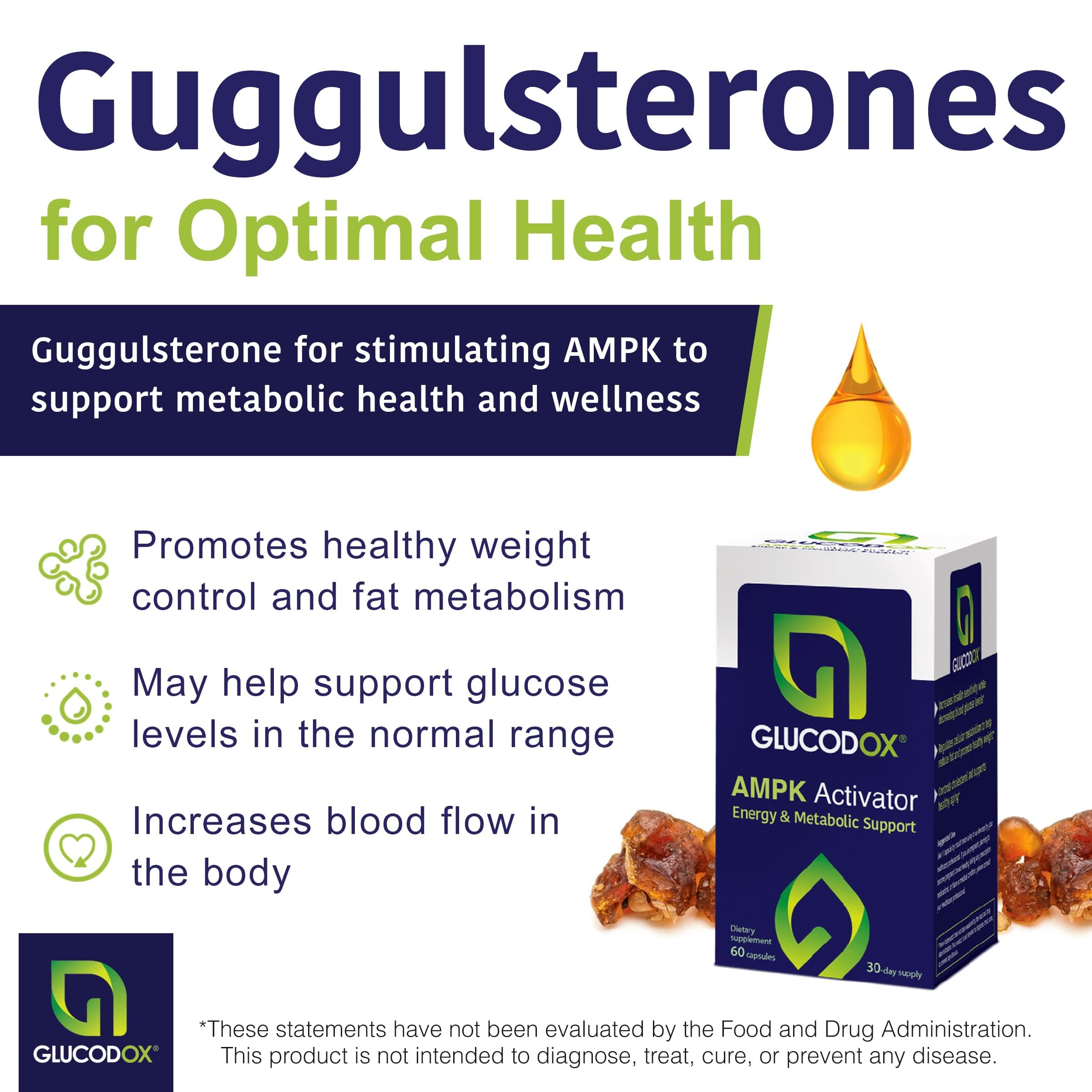 GlucodOX AMPK Activator Supplement – AMPK Enzyme, Metabolism Booster, Guggul Supplement for Body Management & Longevity – Vegan Metabolic Support - 30 Day Supply (60 Capsules) GlucodOX uk supplements