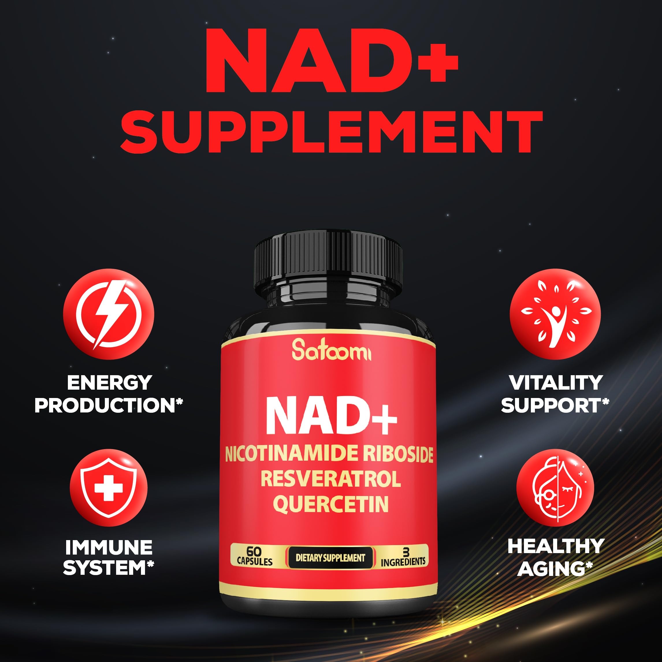 Satoomi NAD Supplement with Nicotinamide Riboside NR, Resveratrol, Quercetin - 60 Count - 30 Days Satoomi uk supplements