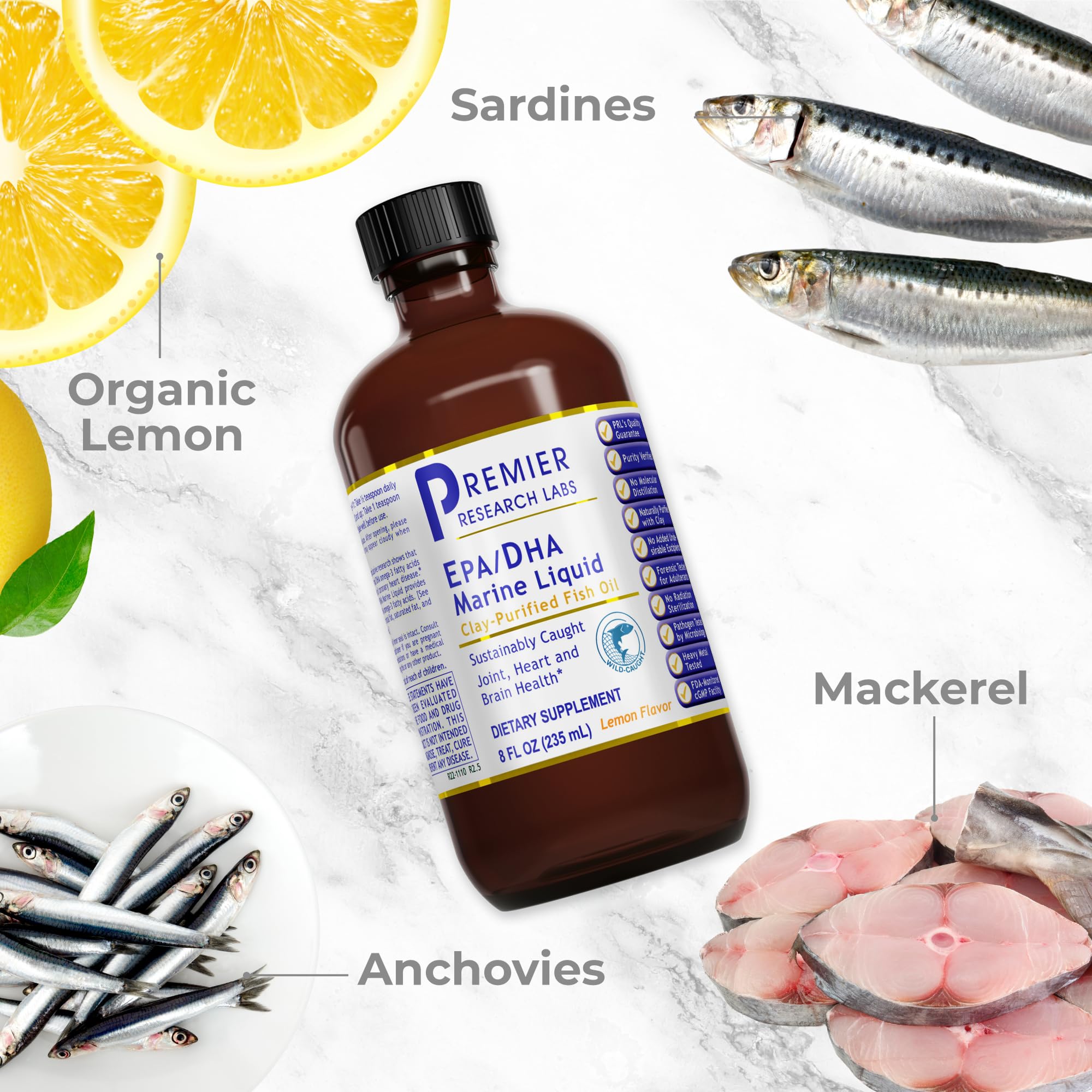 Premier Research Labs EPA/DHA Marine Liquid - Omega 3 Fish Oil Liquid, Omega 3 Liquid Fish Oil Supplement for Adults, Joint, Heart, & Brain Health Support - 8 Fl Oz Bottle Premier Research Labs uk supplements