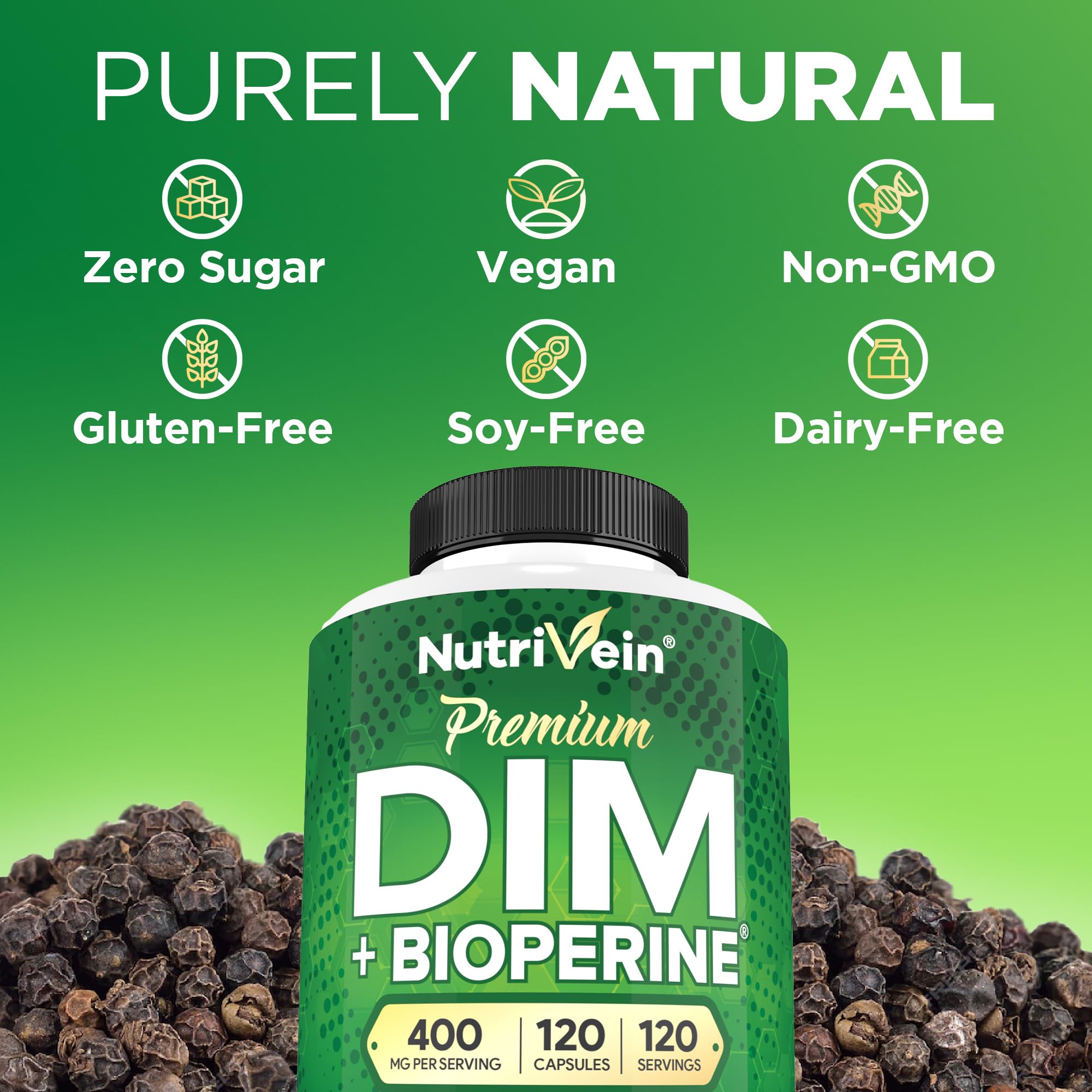 Nutrivein Premium DIM Supplement 400 mg Daily - 120 Servings (120 Capsules): Diindolylmethane for Women and Men - Plus Bioperine - Estrogen Supplement - Menopause and Middle Age Support Nutrivein uk supplements