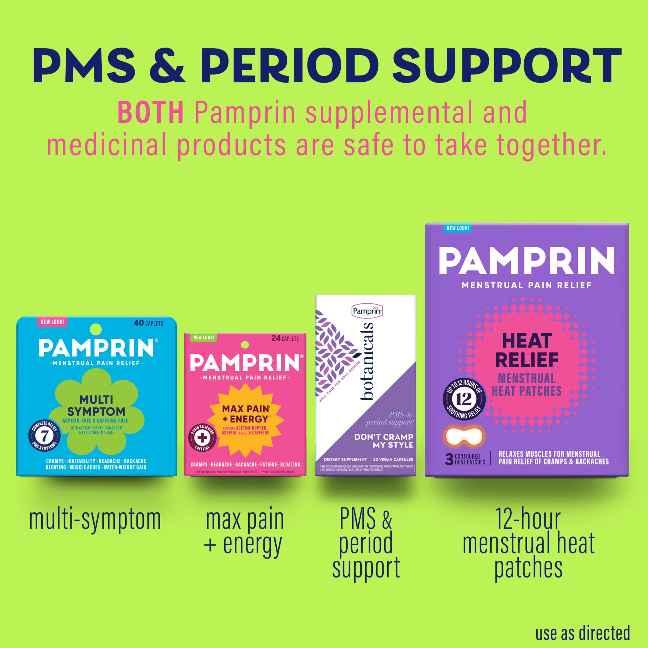 Pamprin Multi-Symptom Formula, with Acetaminophen, Menstrual Period Symptoms Relief including Cramps, Pain, Bloating, and Irritability 40 Caplets Pamprin uk supplements