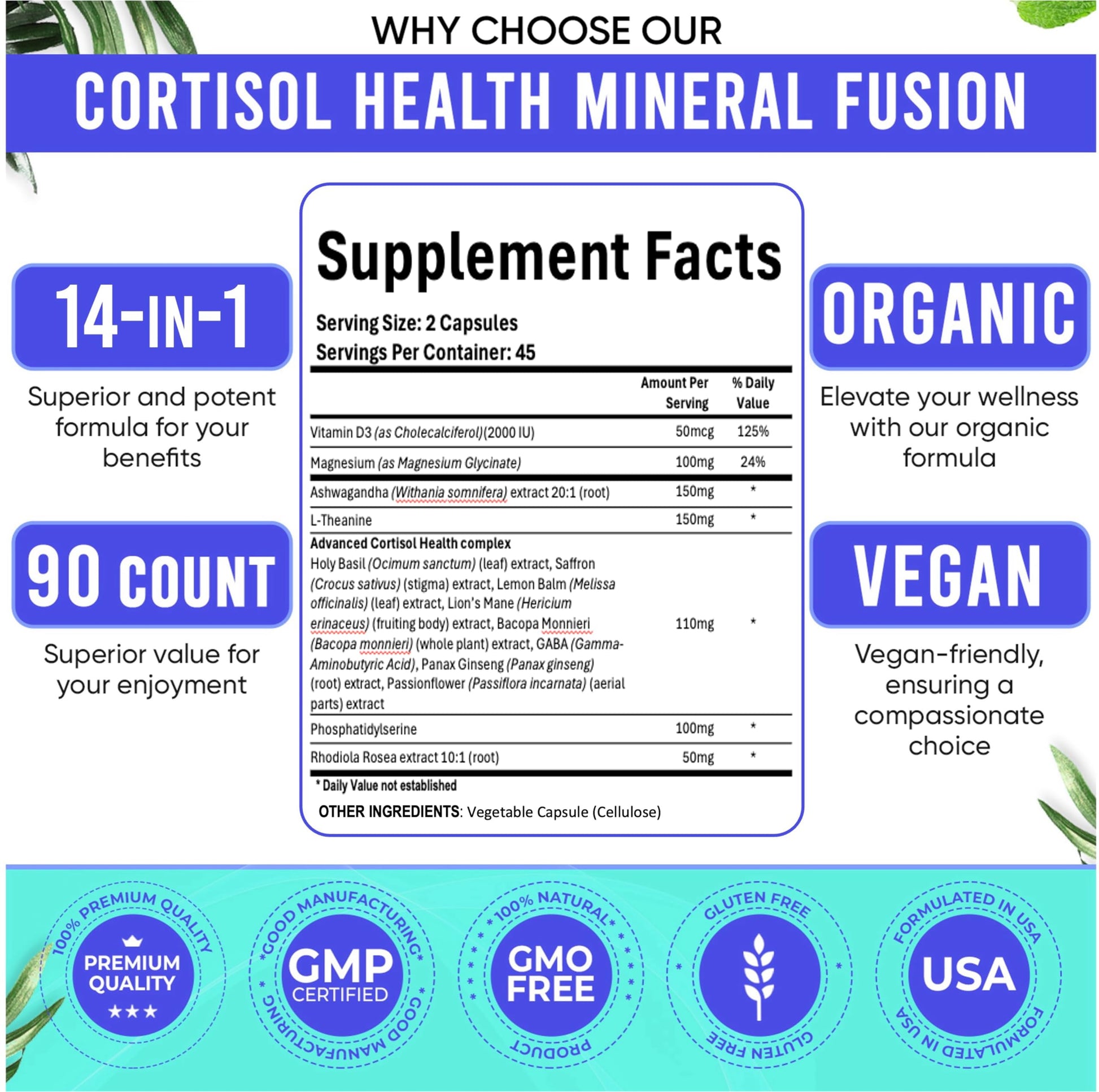 Adndale Cortisol Supplements for Women. Cortisol Reducer 14-in-1 Ashwagandha Supplement with Magnesium Glycinate, L-Theanine & More. 90 Capsules. Adndale uk supplements