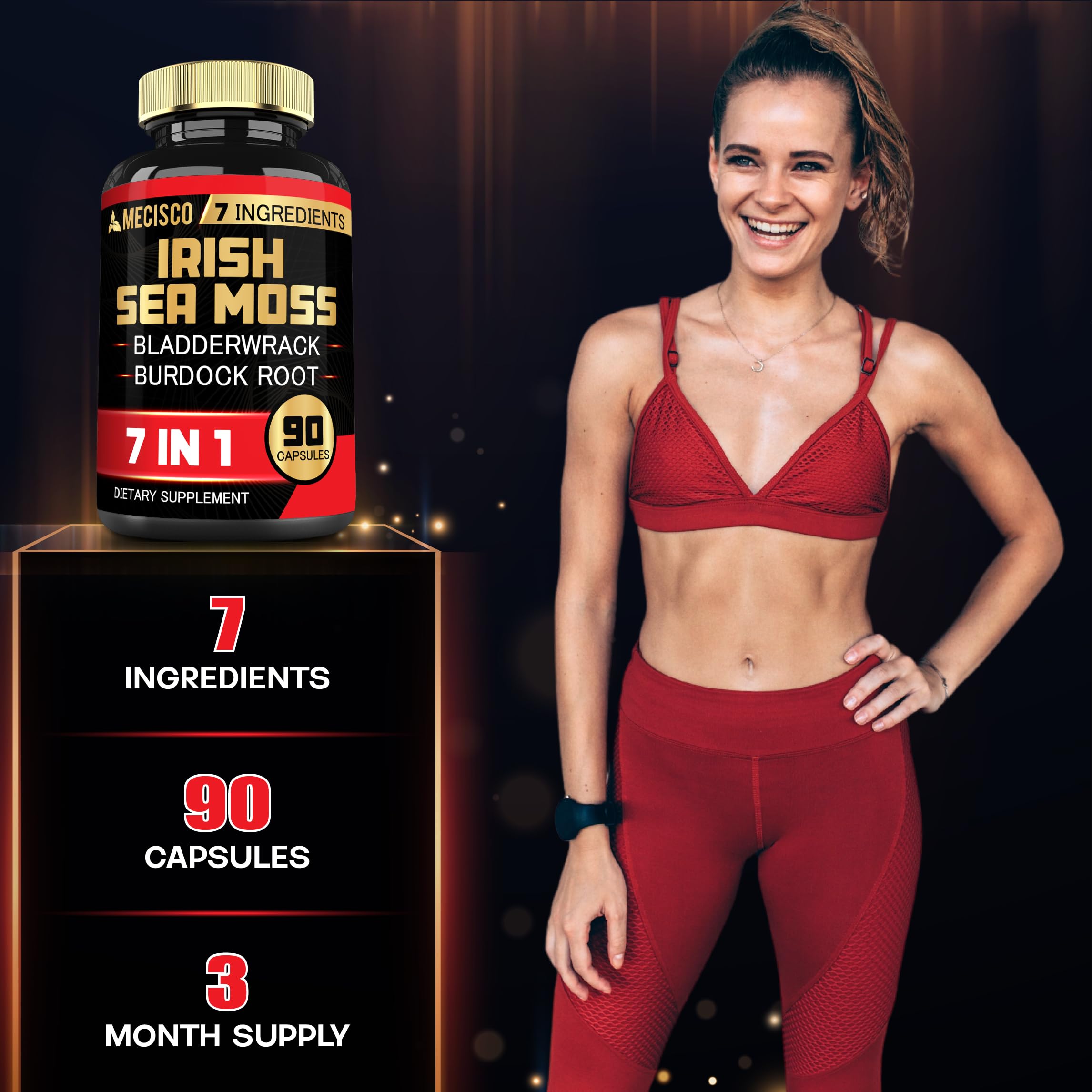7in1 Irish Sea Moss Capsules 6750 Mg with Organic Bladderwrack & Burdock Root, Turmeric, Apple Cider Vinegar - Raw Seamos Pills for Hair, Skin, Thyroid Healths - 90 Caps for 3-Month Supply Mecisco uk supplements