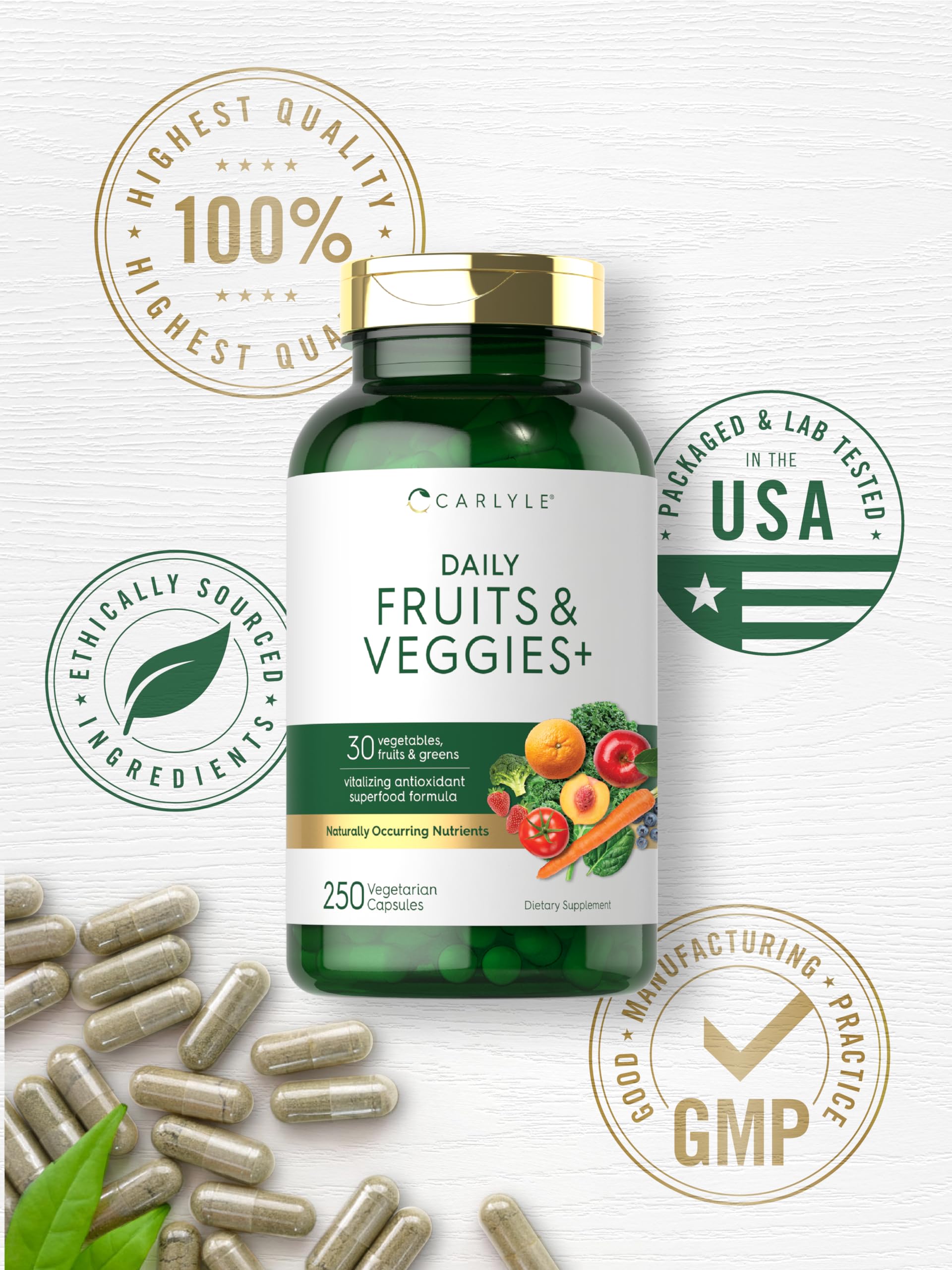 Carlyle Fruits and Veggies Supplement | 250 Capsules | Made with 30 Fruits and Vegetables | Vegetarian, Non-GMO, Gluten Free Superfood Formula Carlyle uk supplements
