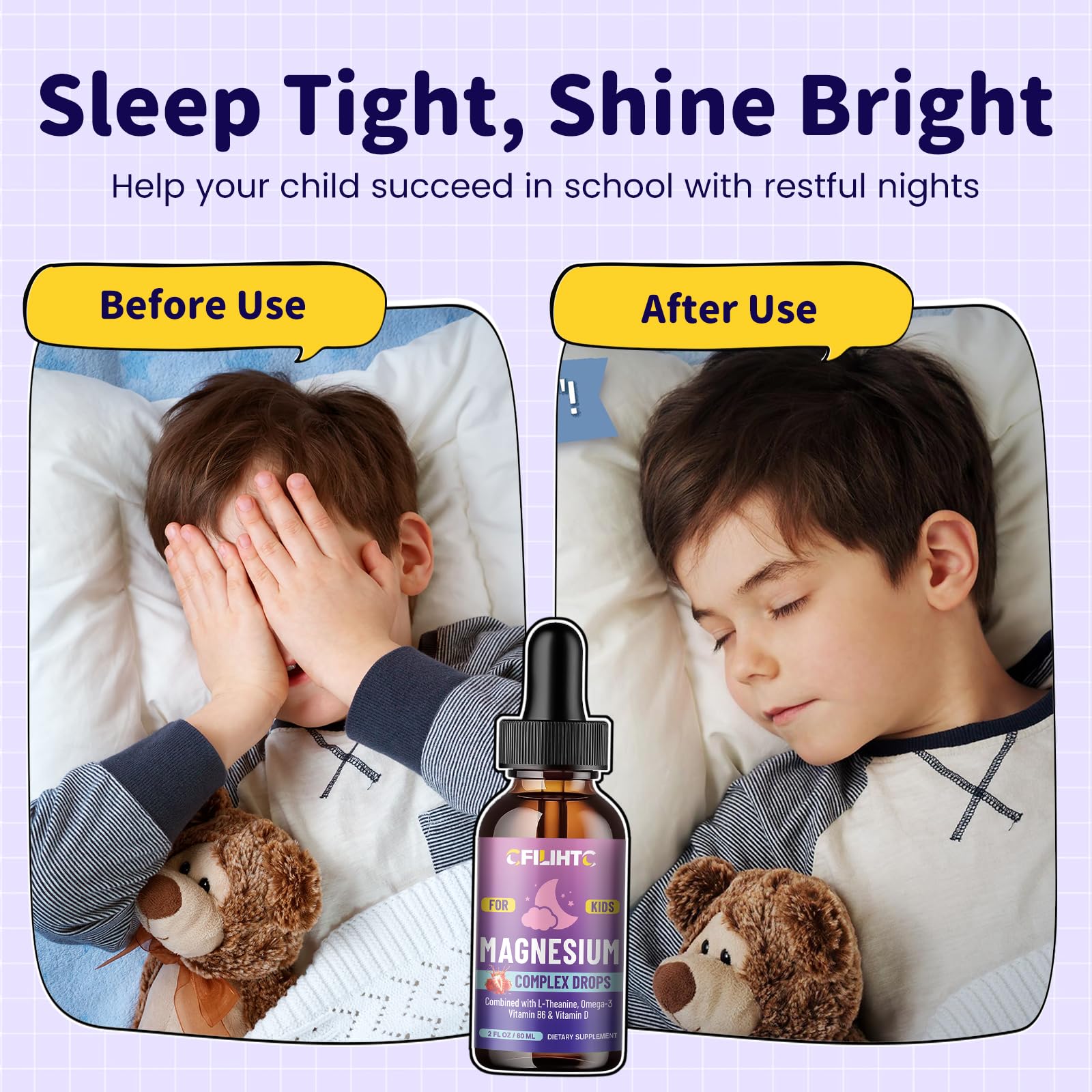 Kids Magnesium Liquid Drops-Magnesium Glycinate Liquid for Kids Supplement-w/L-theanine, Omega-3, Vitamin B6, D3 - for Sleep, Relaxation, Brain, Bones - 4 Fl Oz Children's Calm CFILIHTC uk supplements
