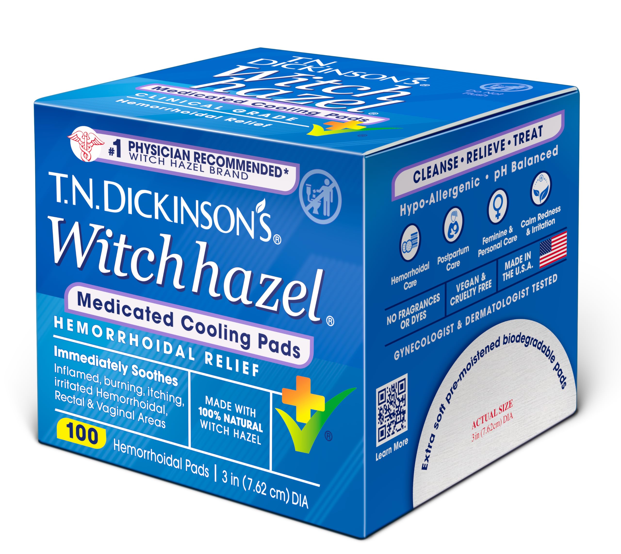 T.N. Dickinson’s Medicated Cooling Pads with Witch Hazel and Aloe | Hemorrhoid Treatment, Postpartum Care, Feminine & Rectal Relief | 100 Rounds T.N. Dickinson's uk supplements