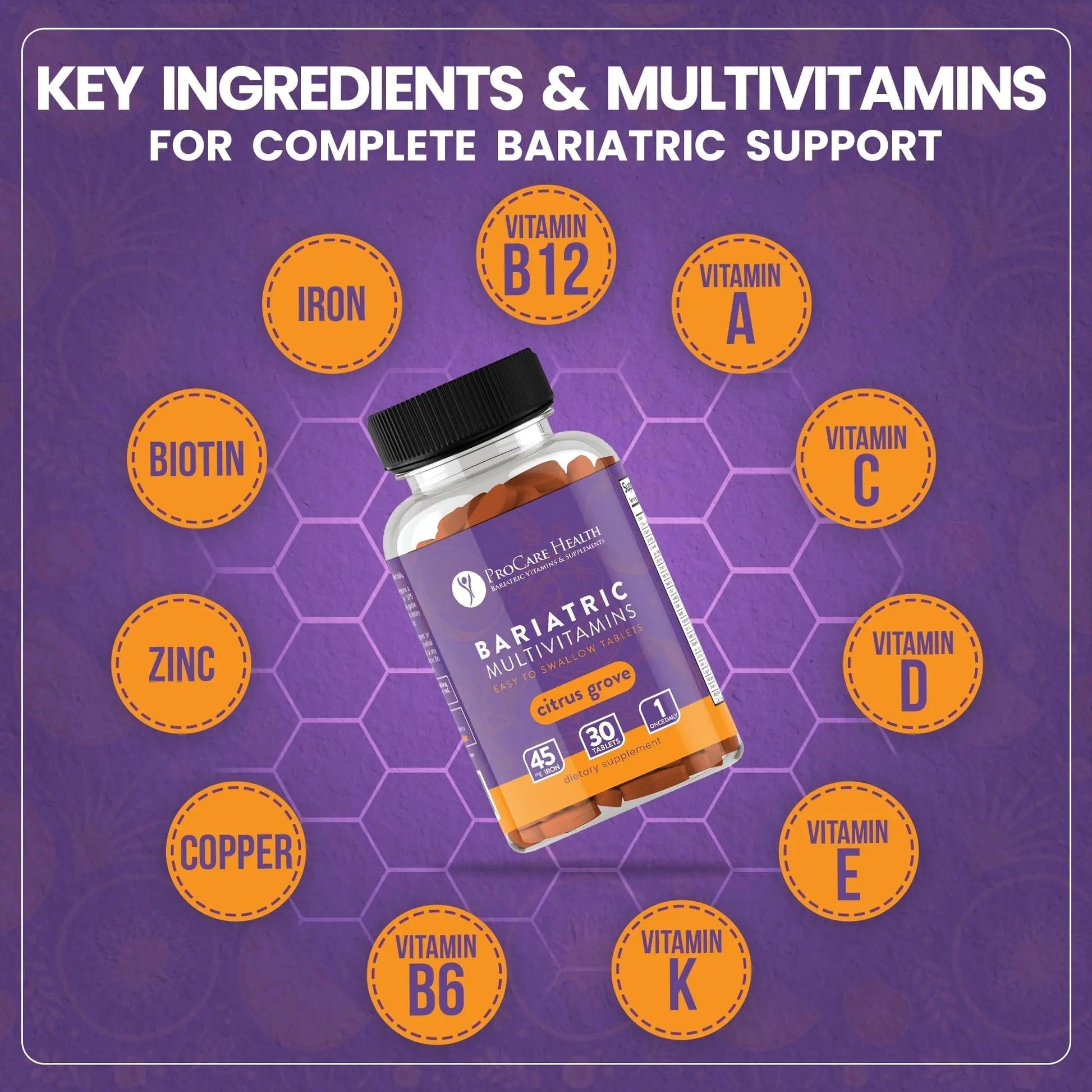 Procare Health Bariatric Multivitamin with Iron 45mg Easy to Swallow 30 Tablets - Post Op Bariatric Vitamins for Gastric Bypass Pills ProCare Health uk supplements